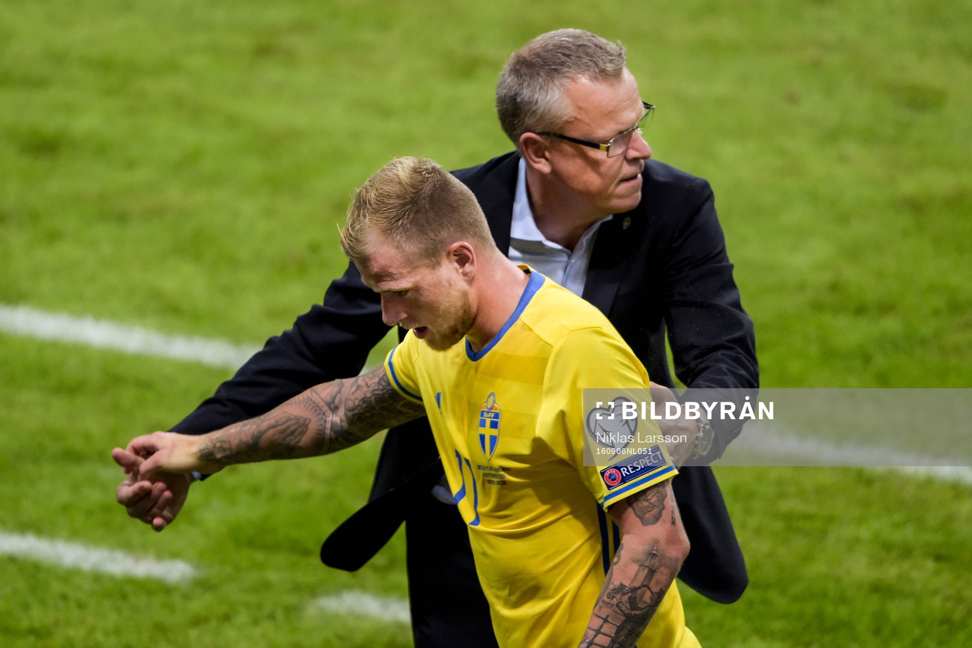 Sveriges förbundskapten Janne Andersson och John Guidetti