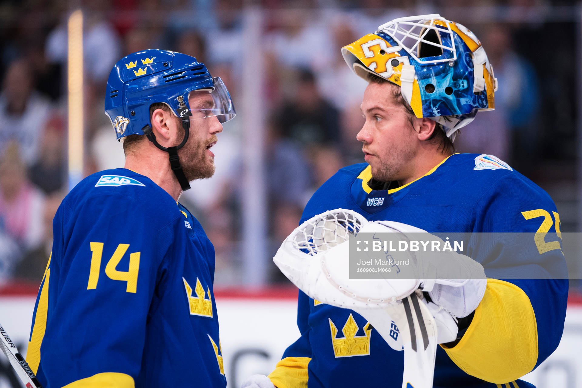 Sveriges Mattias Ekholm och målvakt Jacob Markström