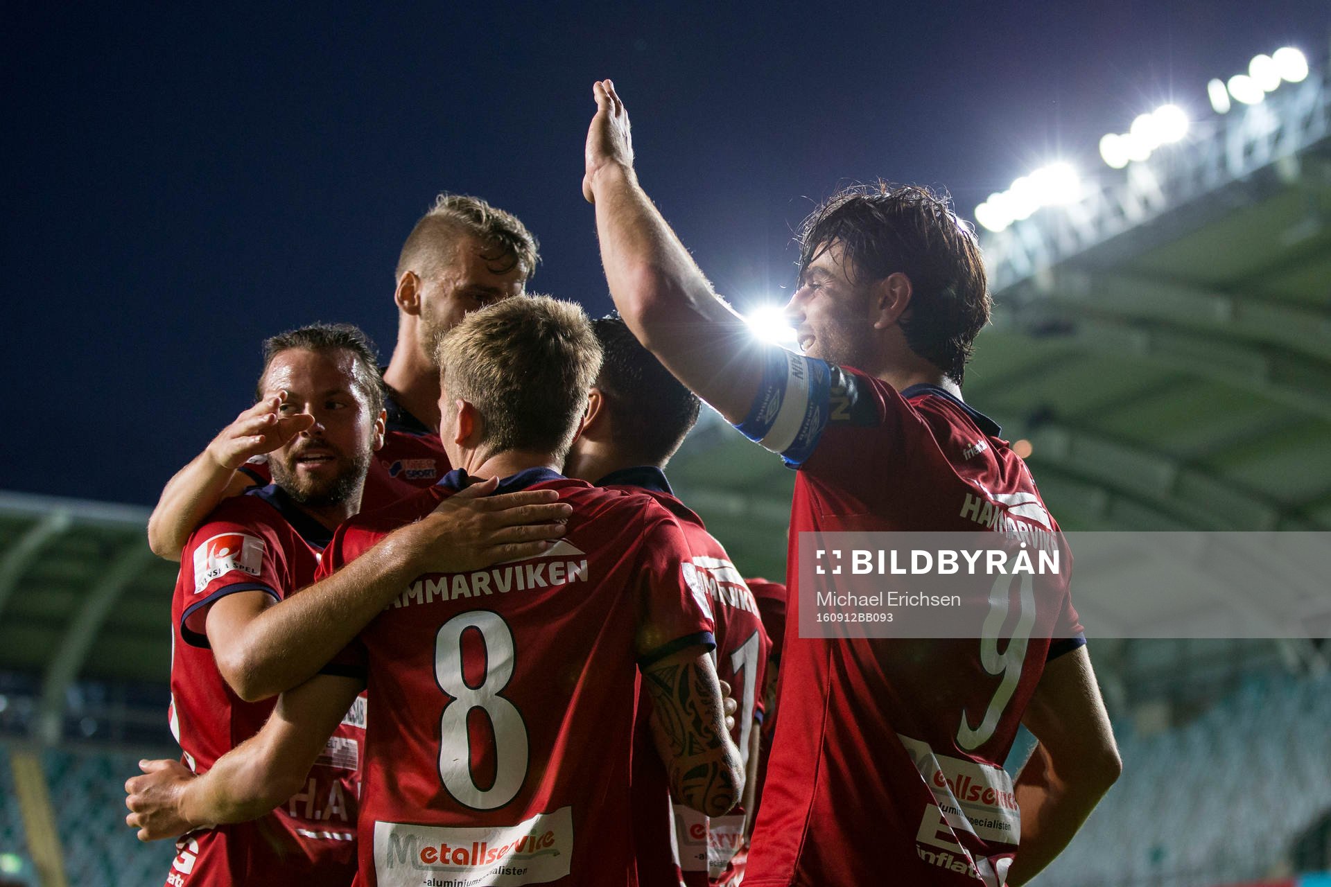 Örgrytes George Mourad jublar ihop med lagkamrater efter 1-0 under fotbollsmatchen i Superettan mellan Örgryte och Värnamo den 12 september 2016 i Göteborg.