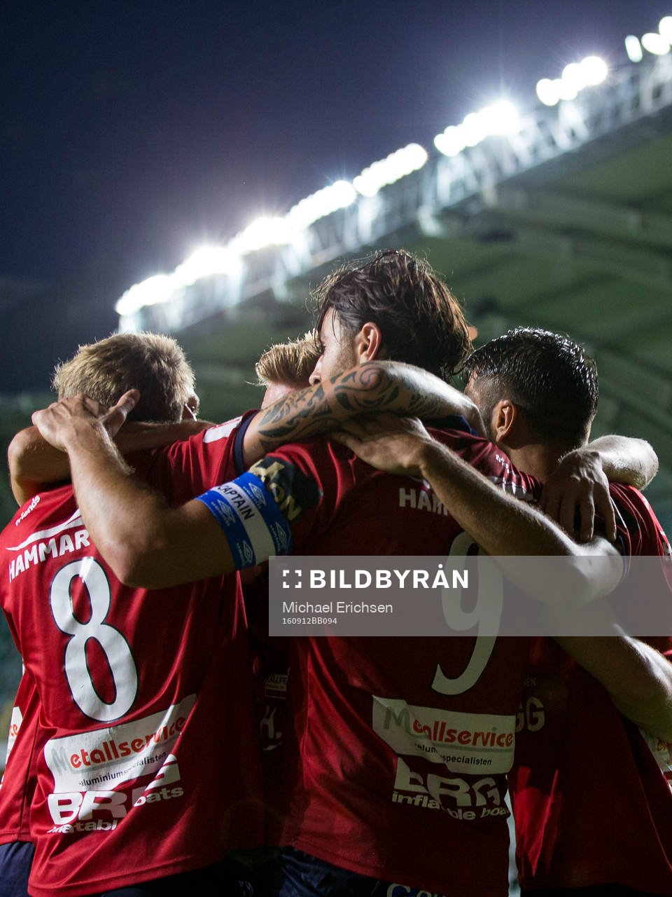 Örgrytes George Mourad jublar ihop med lagkamrater efter 1-0 under fotbollsmatchen i Superettan mellan Örgryte och Värnamo den 12 september 2016 i Göteborg.