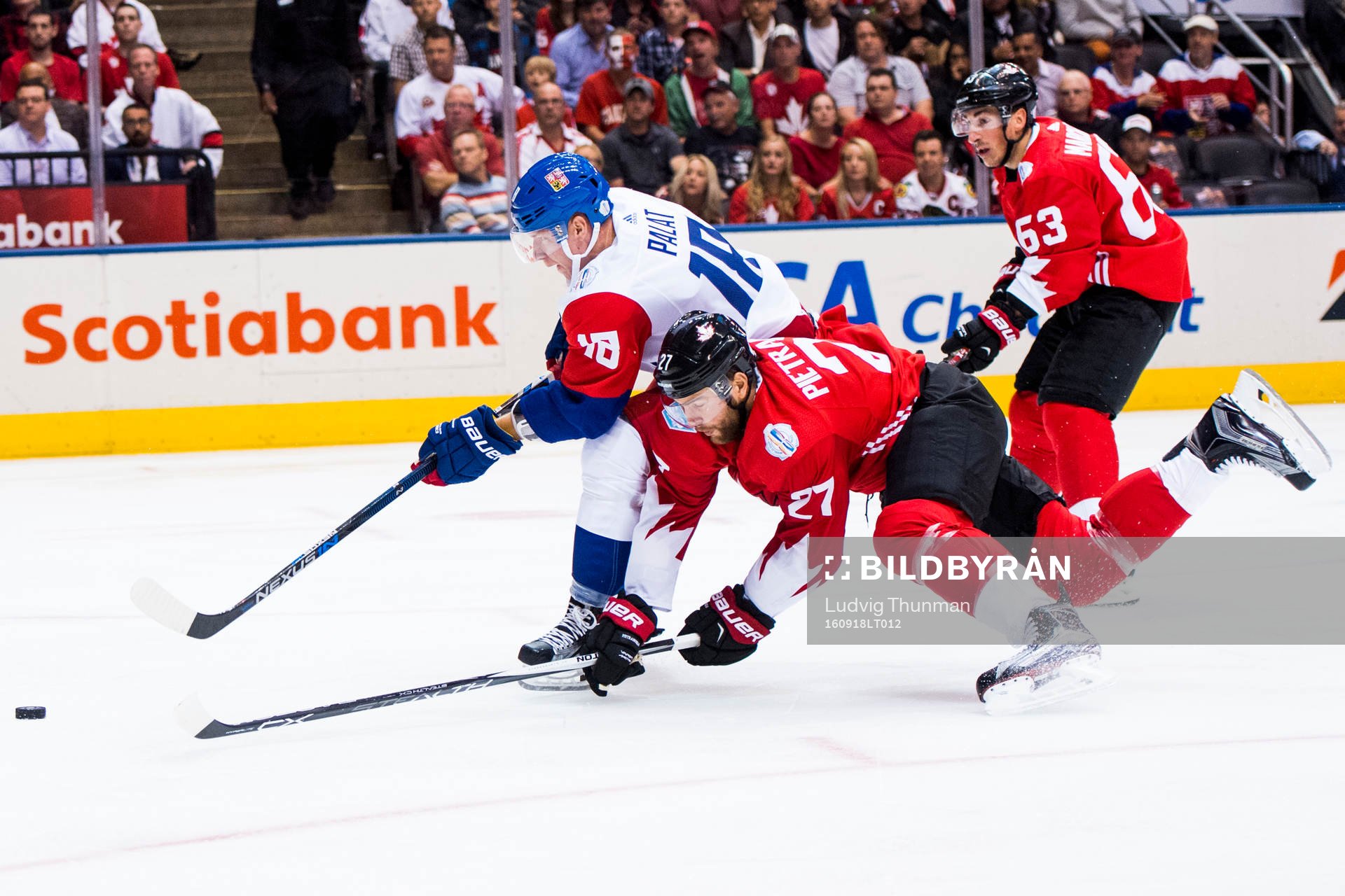Tjeckiens Ondrej Palat jagas av Kanadas Alex Pietrangelo
