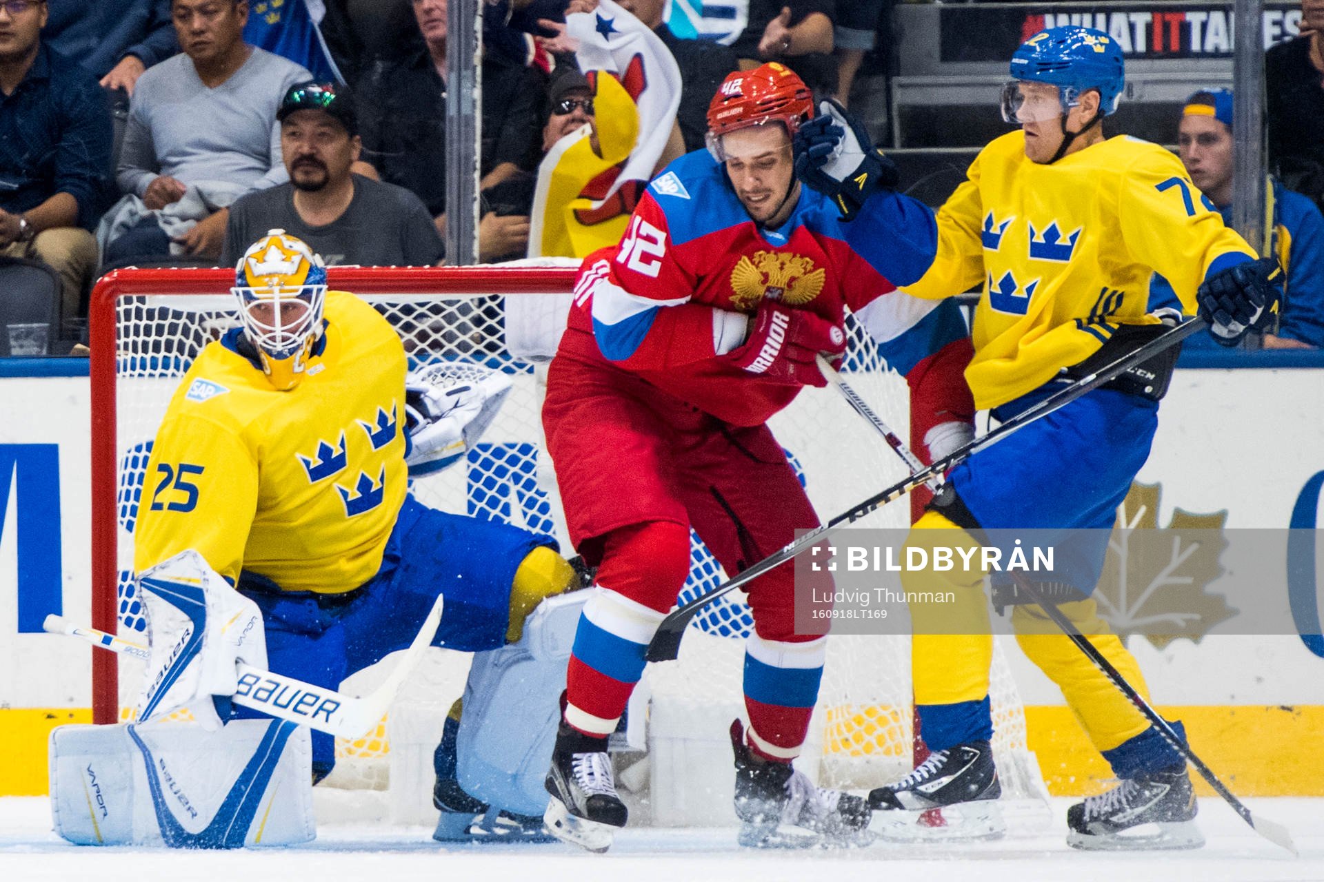 Sveriges målvakt Jacob Markström och Patric Hörnqvist