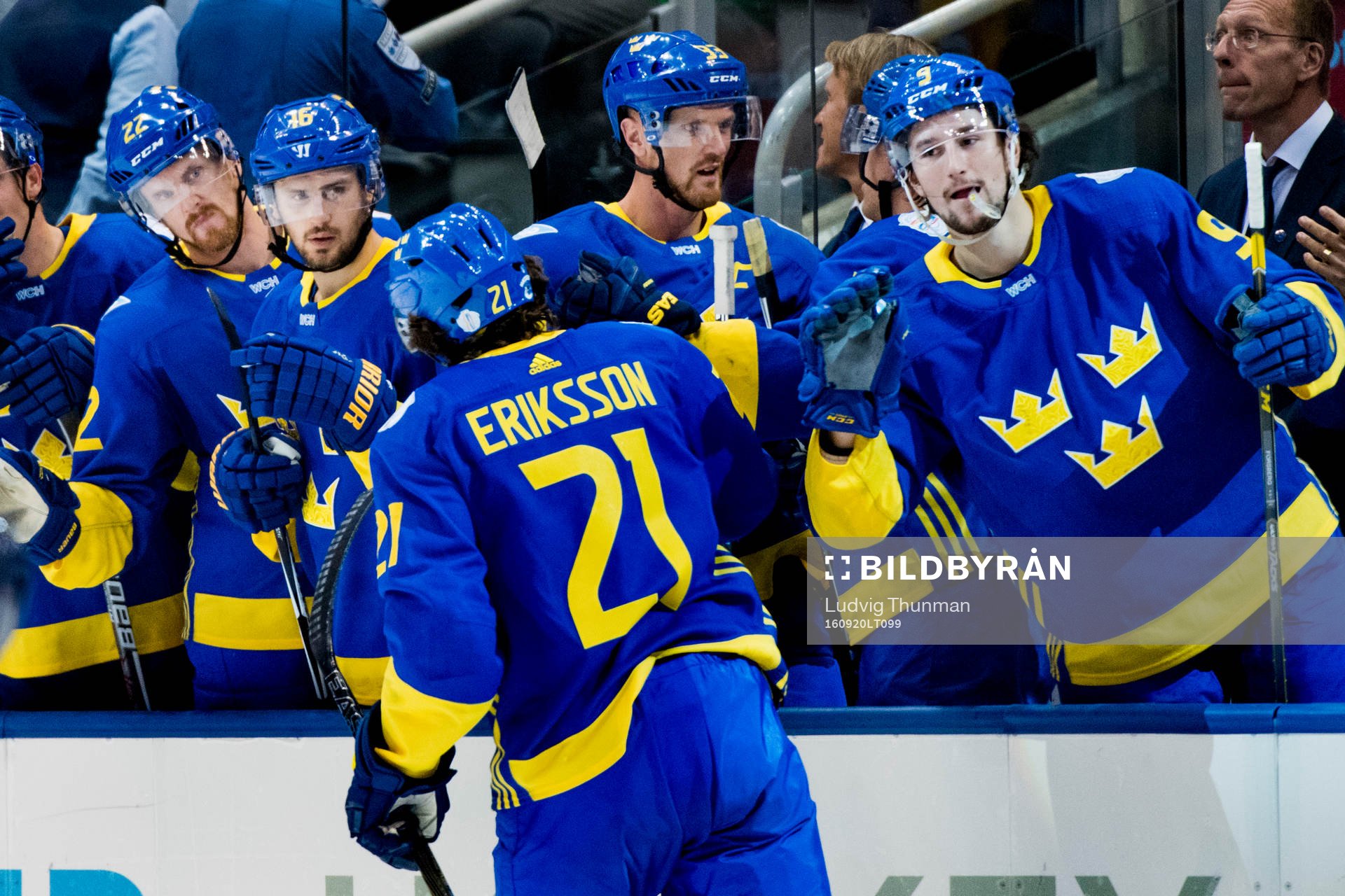 Sveriges Loui Eriksson jublar med bänken