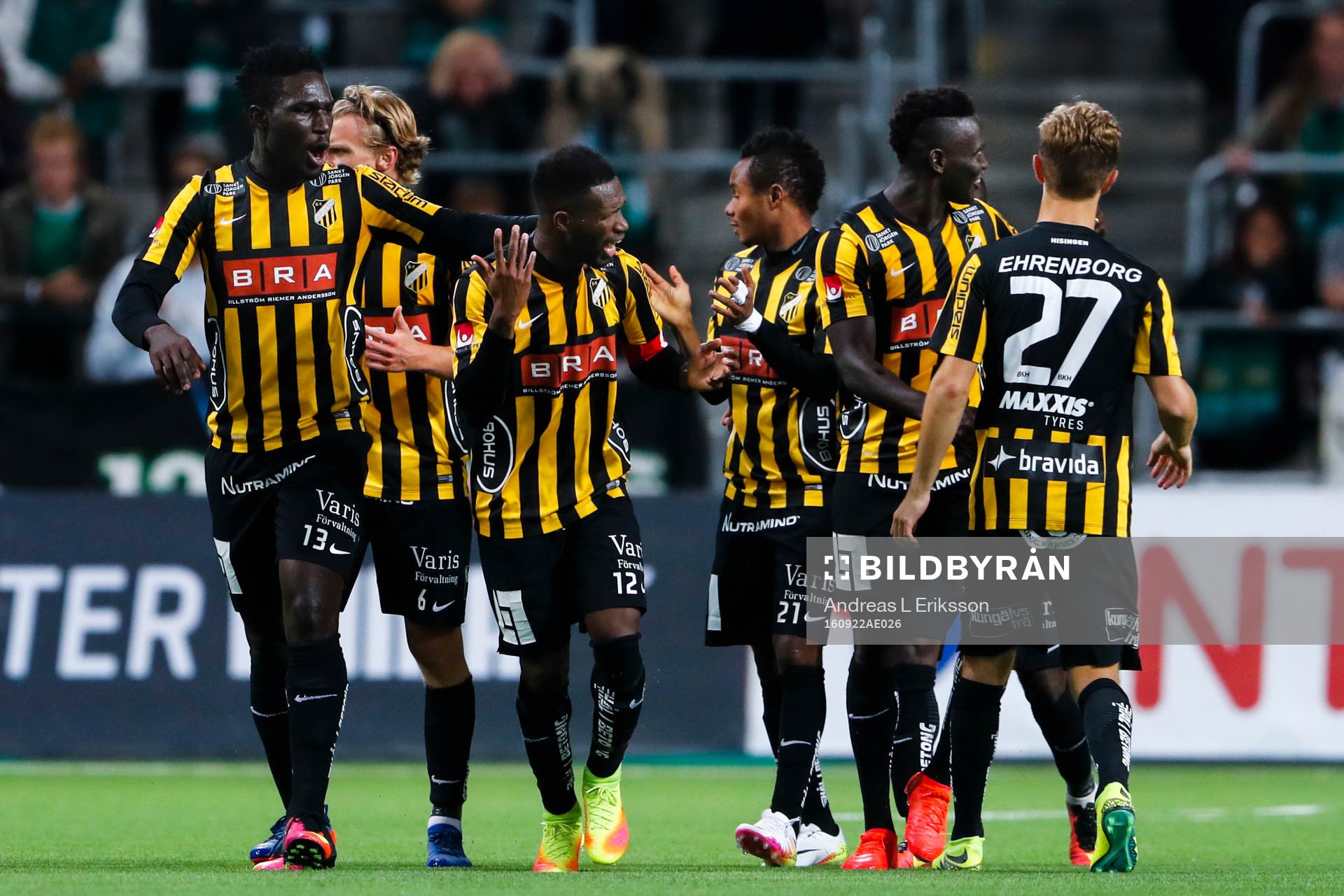 Häckens Mohammed Abubakari jublar efter 2-2  under fotbollsmatchen i Allsvenskan mellan Hammarby och Häcken den 22 september 2016 i Stockholm. 