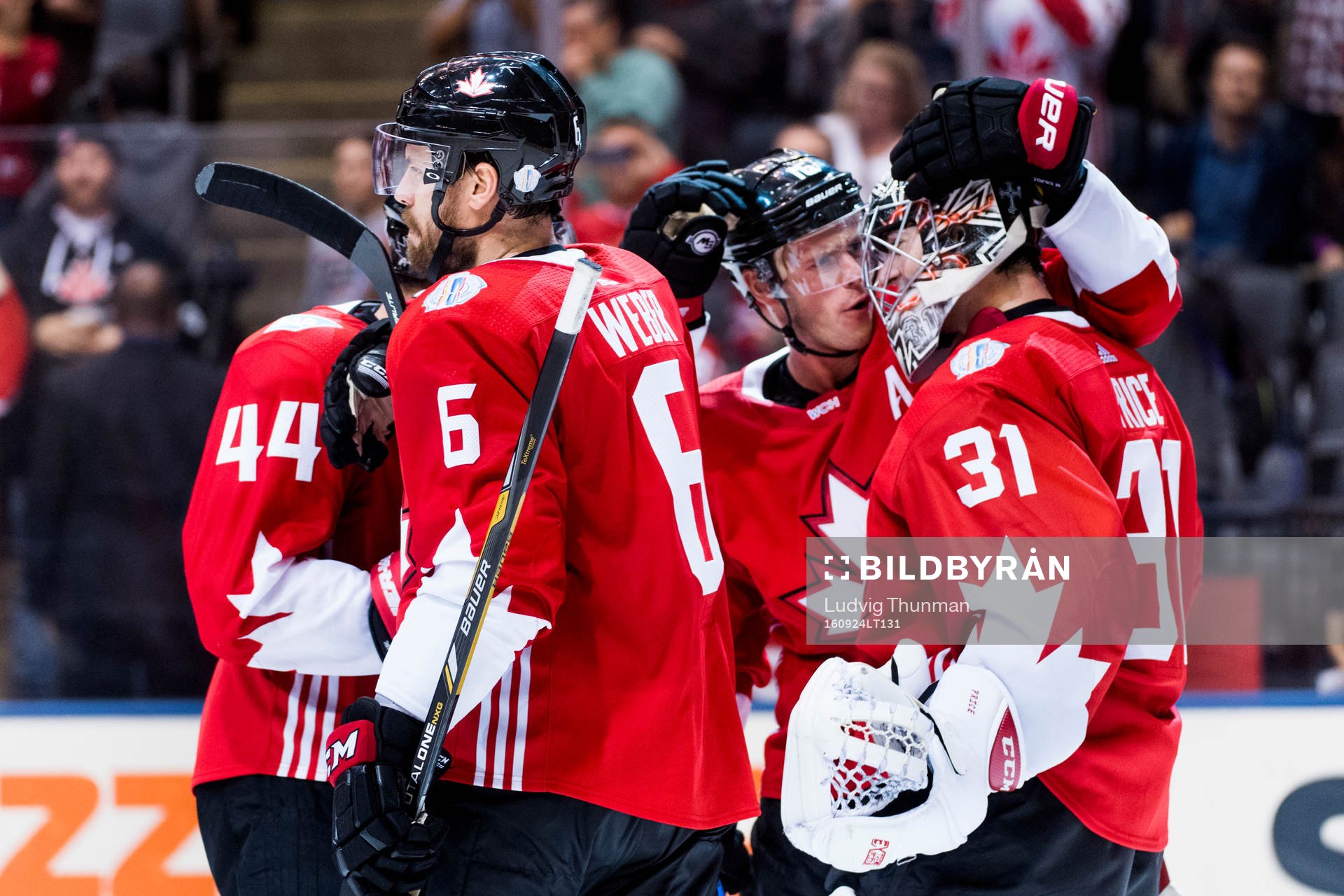Kanadas Shea Weber, Marc-Edouard Vlasic och Jonathan Toews
