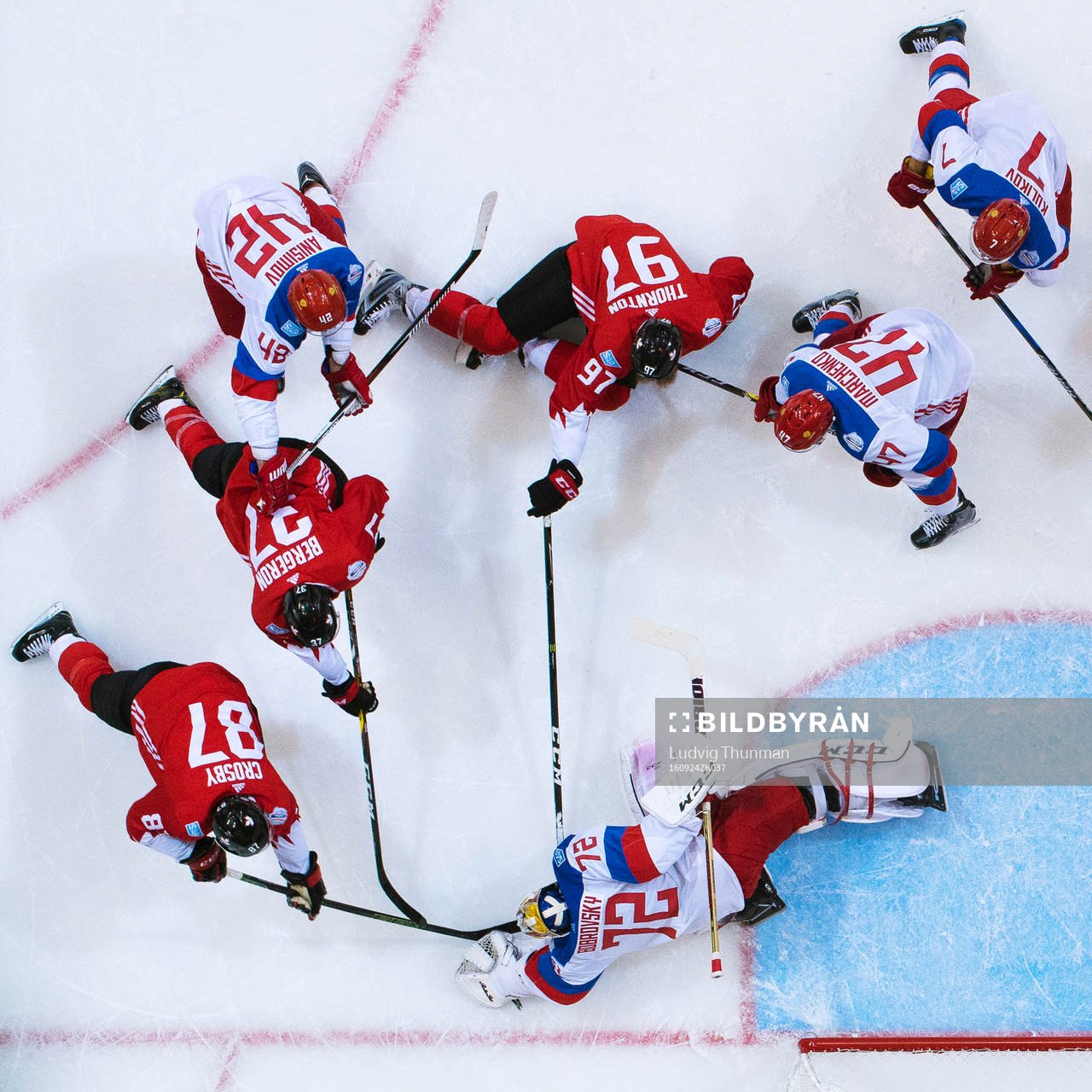Kanadas Sidney Crosby, Patrice Bergeron och Joe Thornton