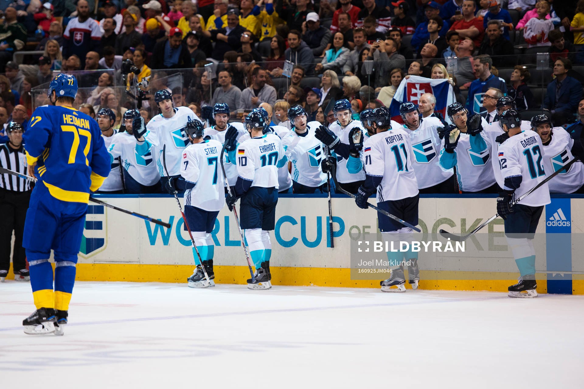 Europas Mark Streit, Christian Ehrhoff, Anze Kopitar och