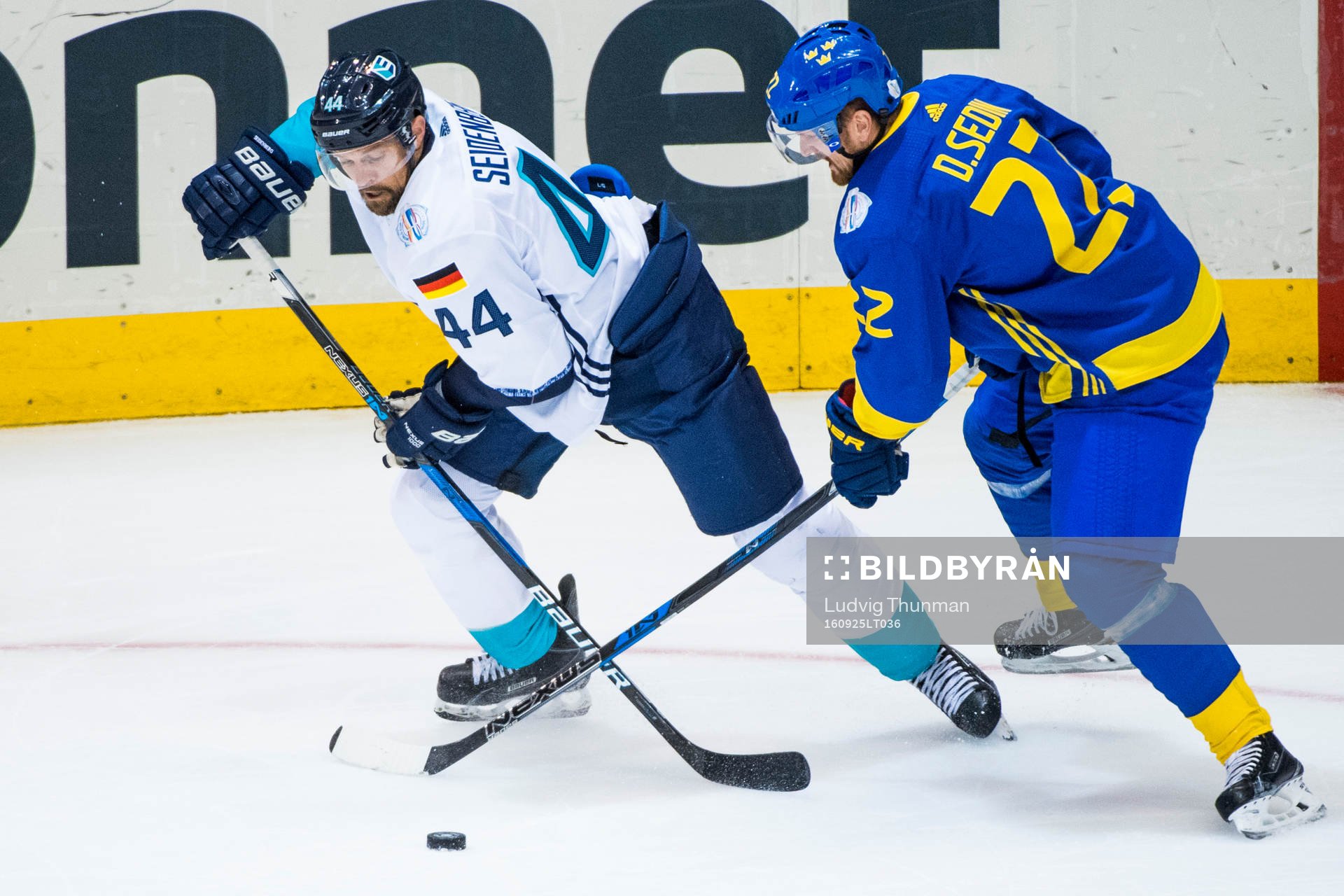 Europas Dennis Seidenberg och Sveriges Daniel Sedin