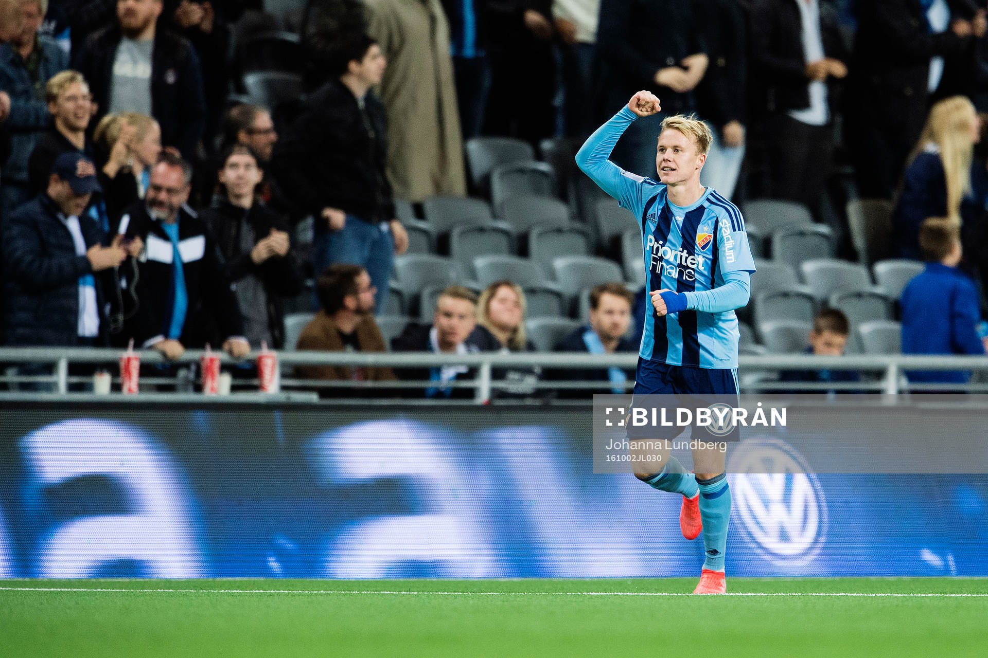 Djurgårdens Elliot Käck jublar efter att ha gjort 3-1 under fotbollsmatchen i Allsvenskan mellan Djurgården och Örebro den 2 oktober 2016 i Stockholm.