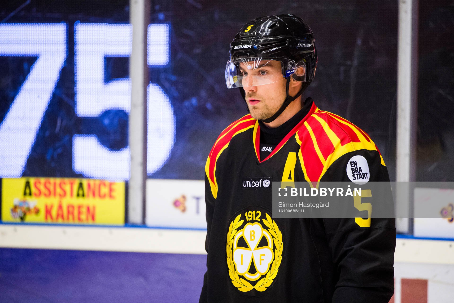 Brynäs Lukas Kilström före ishockeymatchen i SHL mellan