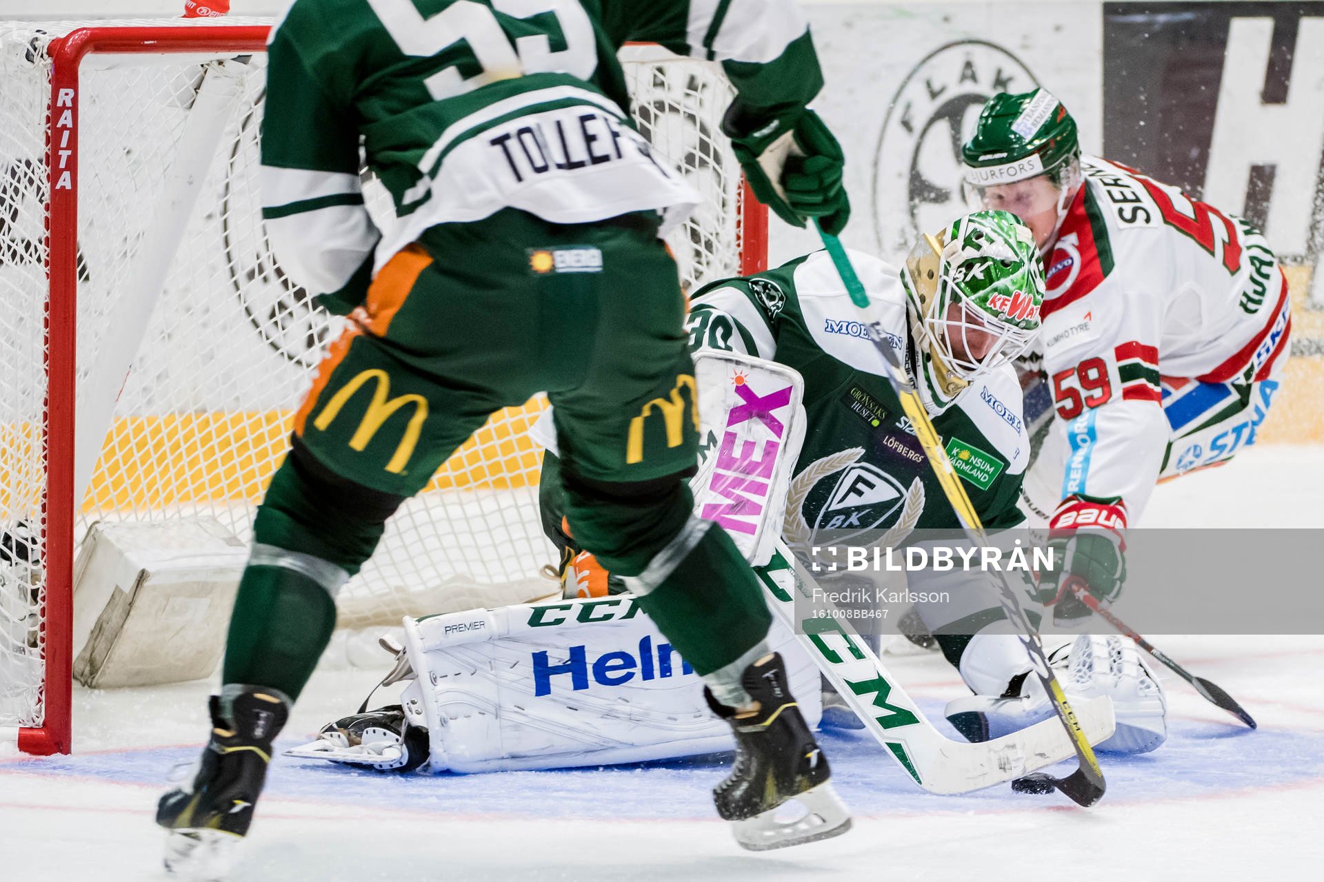 Färjestads målvakt Lars Haugen och Frölundas Simon