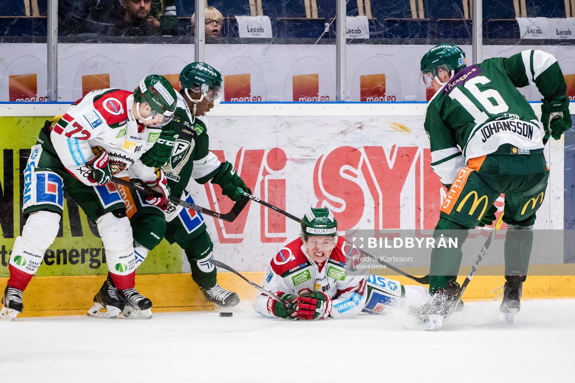 Frölundas Patrik Carlsson Färjestads Hugo Enock,