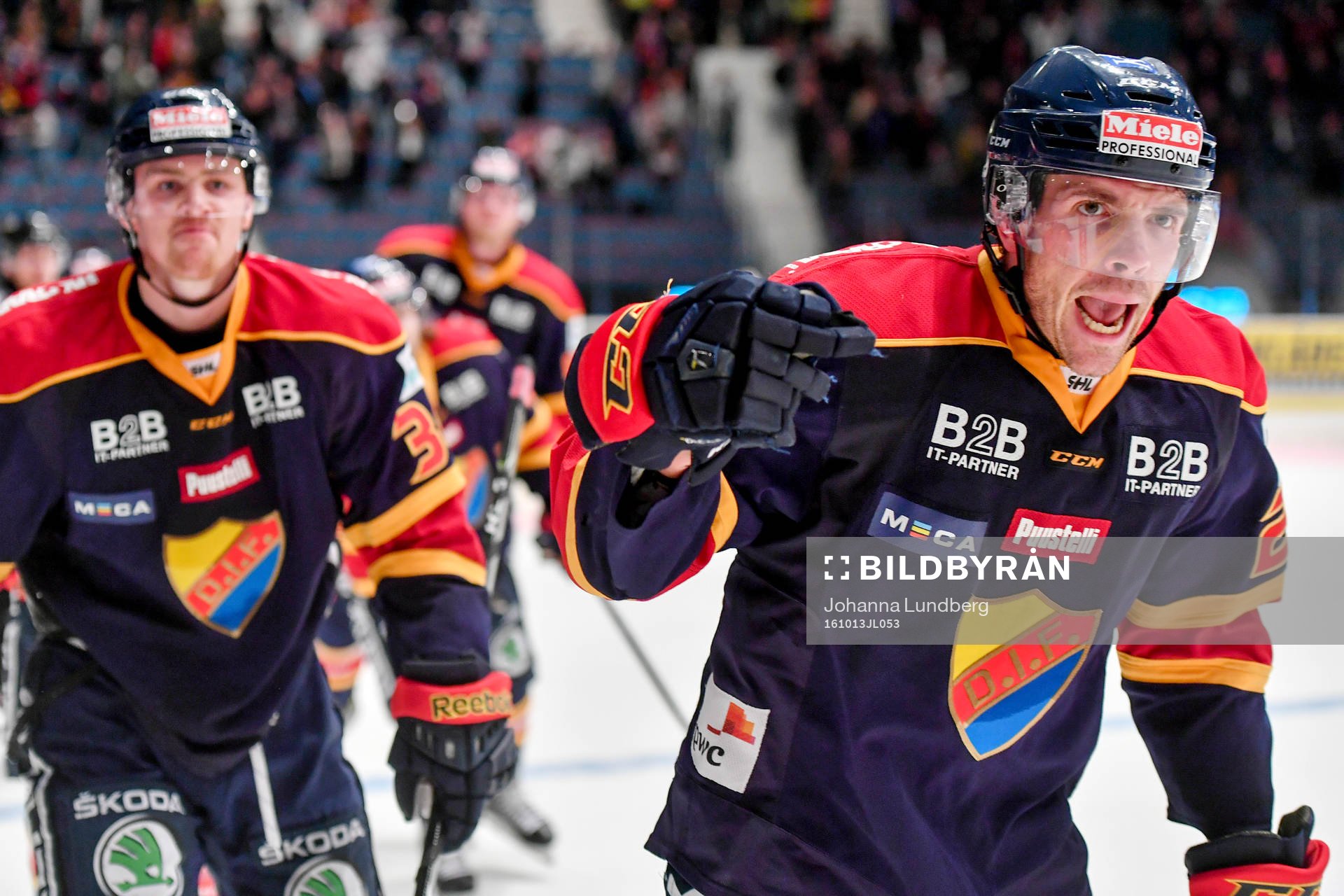 Djurgårdens Matt Anderson jublar med Daniel Brodin