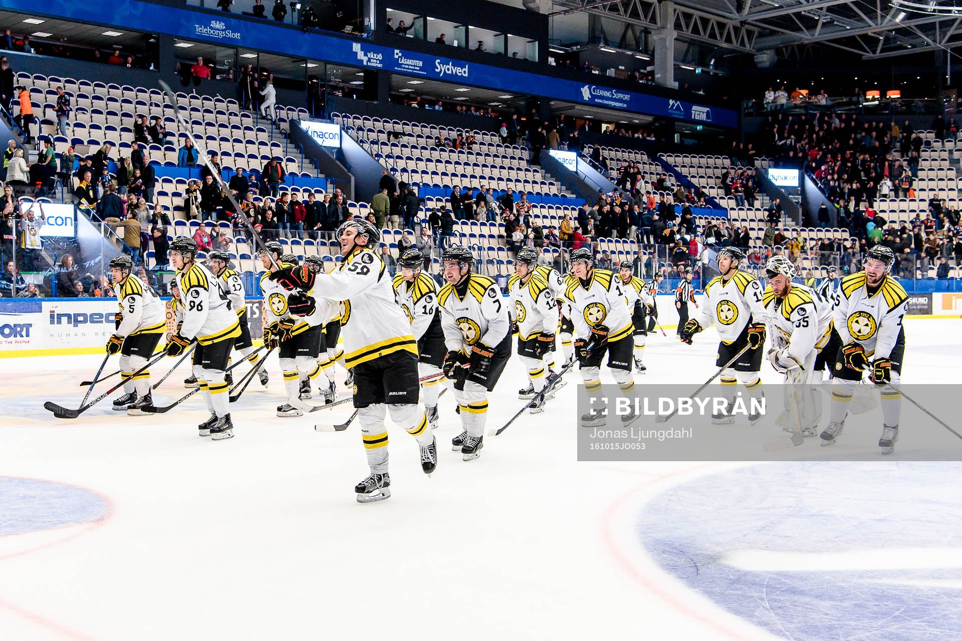 Brynäs spelare jublar framför fansen