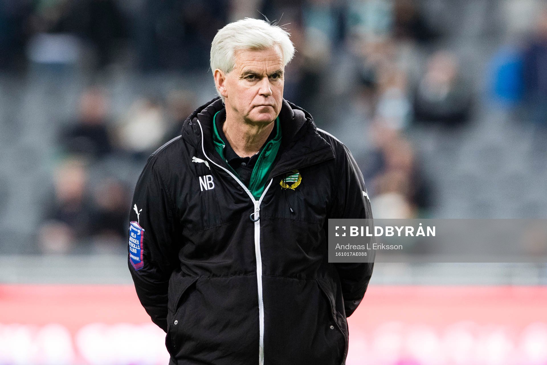 Hammarbys tränare Nanne Bergstrand innan fotbollsmatchen i Allsvenskan mellan Hammarby och Djurgården den 17 oktober 2016 i Stockholm.