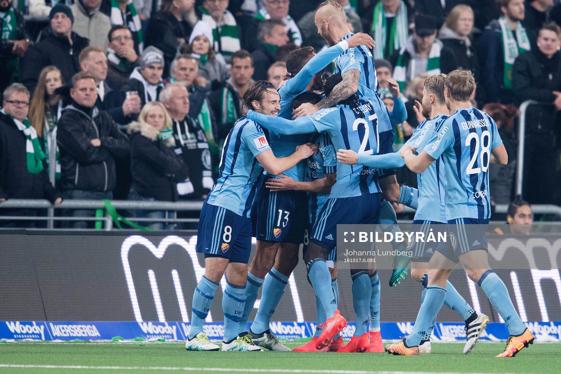 Djurgårdens Mathias Ranegie jublar efter 0-2 under fotbollsmatchen i Allsvenskan mellan Hammarby och Djurgården den 17 oktober 2016 i Stockholm.