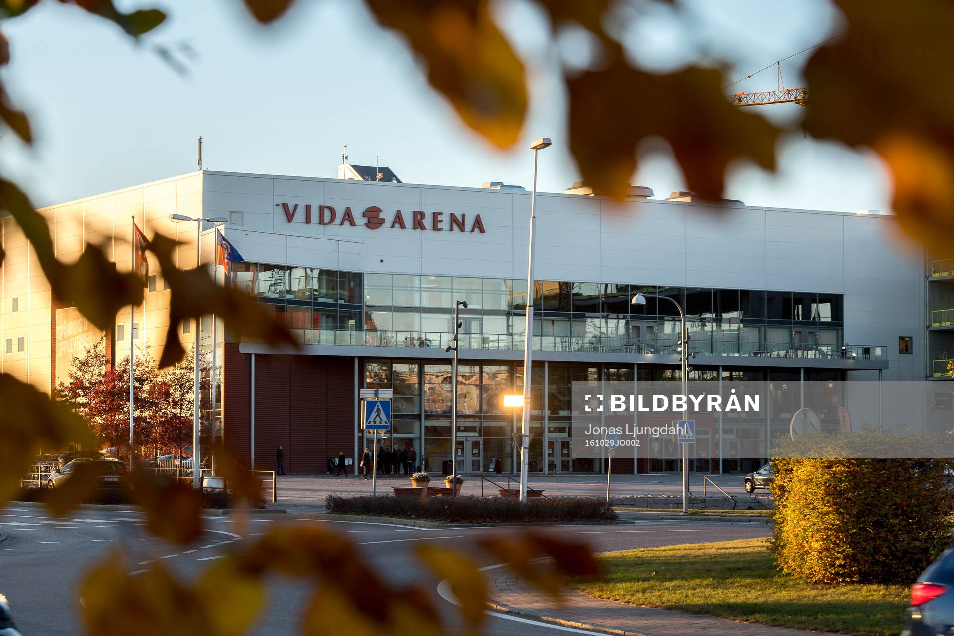Generell exteriör vy av Vida arena före ishockeymatchen i