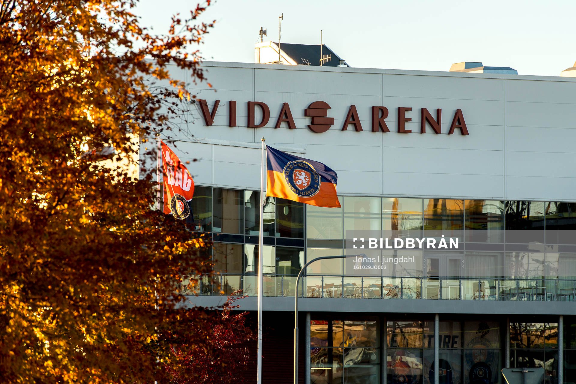 Generell exteriör vy av Vida arena före ishockeymatchen i