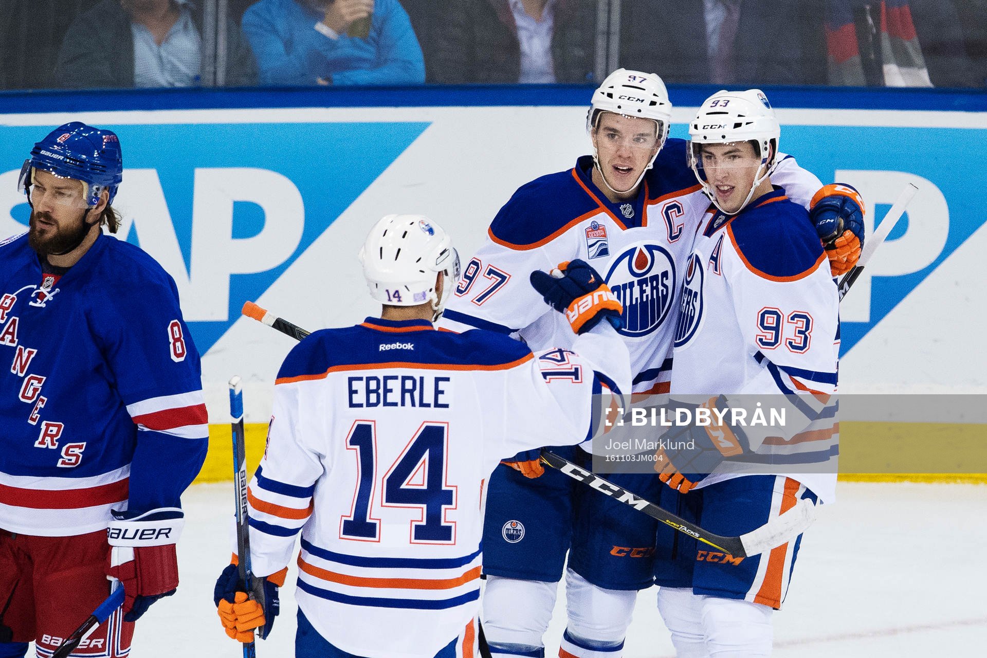 Edmontons Jordan Eberle, Connor McDavid och Ryan