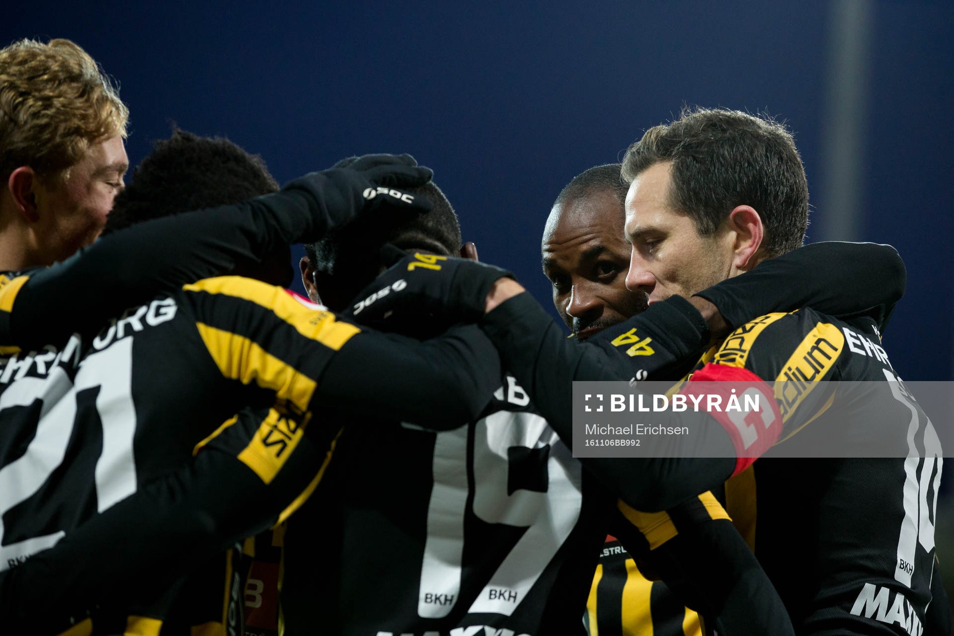 Häcken jubel efter John Owoeris 7-0 under fotbollsmatchen i Allsvenskan mellan Häcken och Falkenberg den 6 november 2016 i Göteborg.