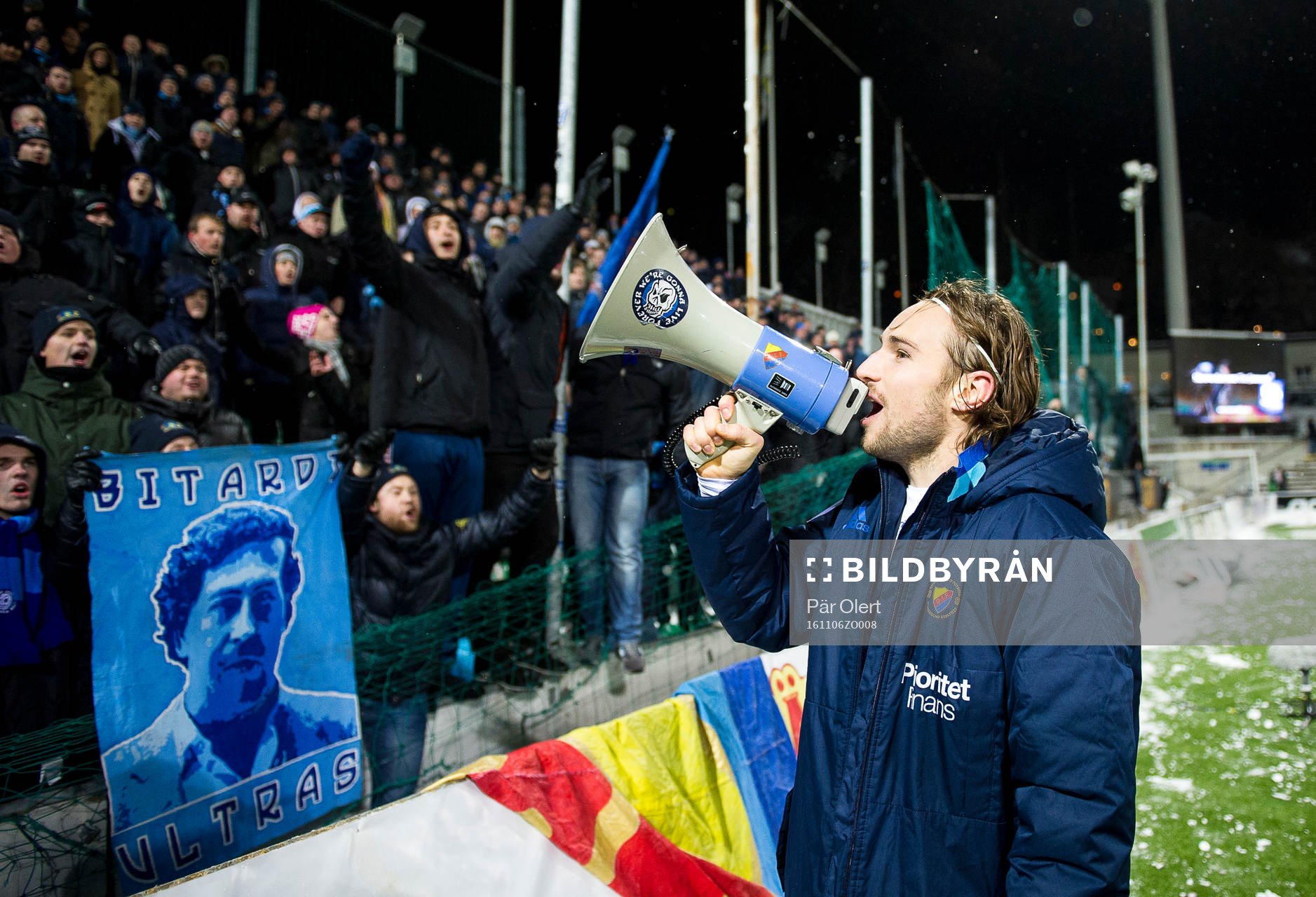 Djurgården och Kevin Walker jublar efter vunnen fotbollsmatch i Allsvenskan mellan Sundsvall och Djurgården den 6 November 2016 i Sundsvall.