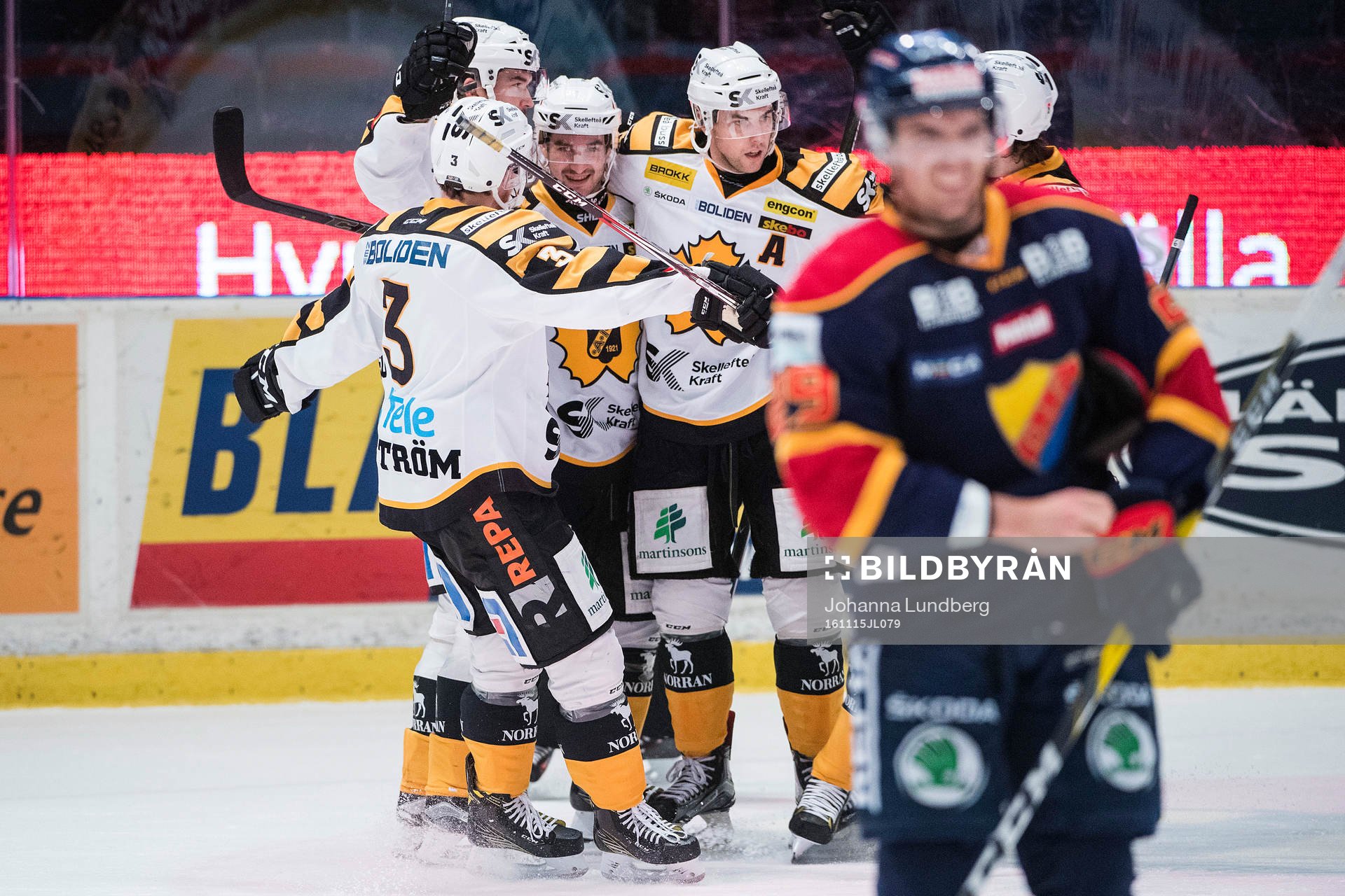 Skellefteås Andrew Calof (m) gör 1-1 och jublar med