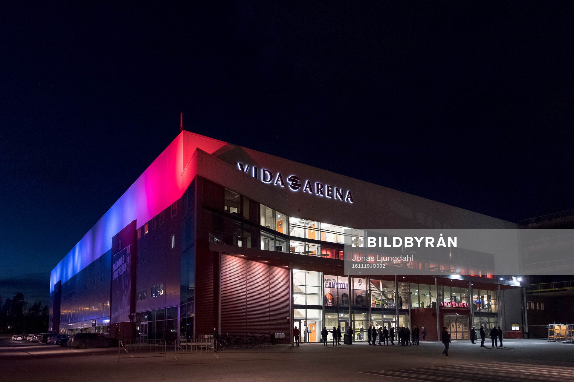 Generell exteriör vy av Vida arena före ishockeymatchen i