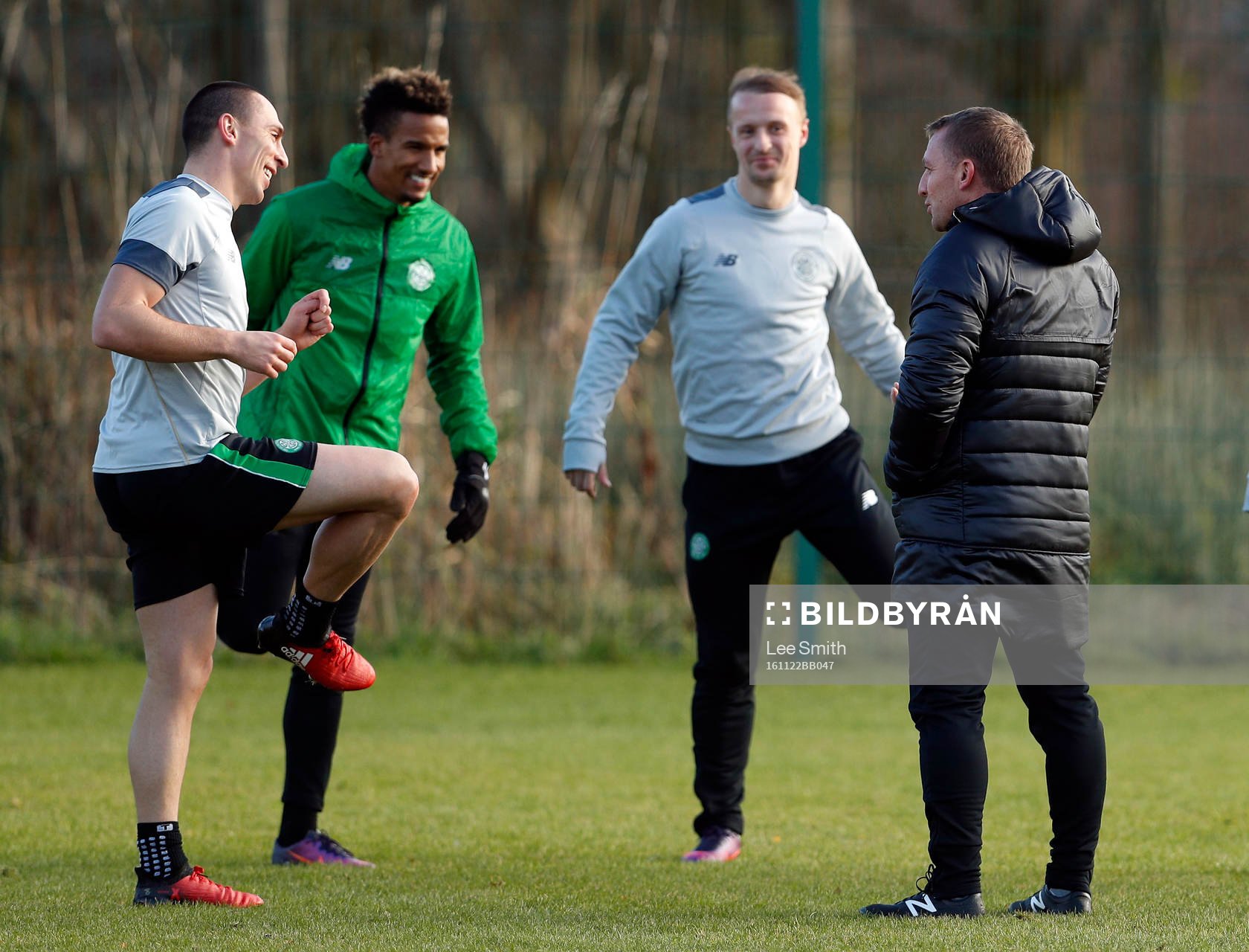 Britain Football Soccer - Celtic Training - Celtic Training Ground & Celtic Park, Glasgow, Scotland - 22/11/16 Celtic manager Brendan Rodgers, Scott Brown, Scott Sinclair and Leigh Griffiths during training Action Images via Reuters / Lee Smith Livepic EDITORIAL USE ONLY.