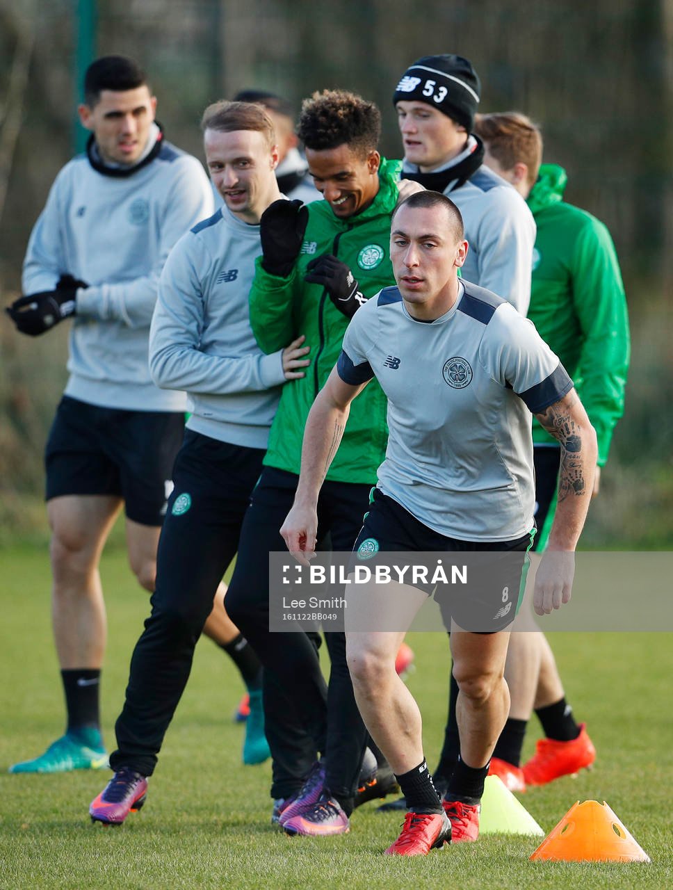 Britain Football Soccer - Celtic Training - Celtic Training Ground & Celtic Park, Glasgow, Scotland - 22/11/16 Celtic's Scott Brown, Scott Sinclair and Leigh Griffiths during training Action Images via Reuters / Lee Smith Livepic EDITORIAL USE ONLY.
