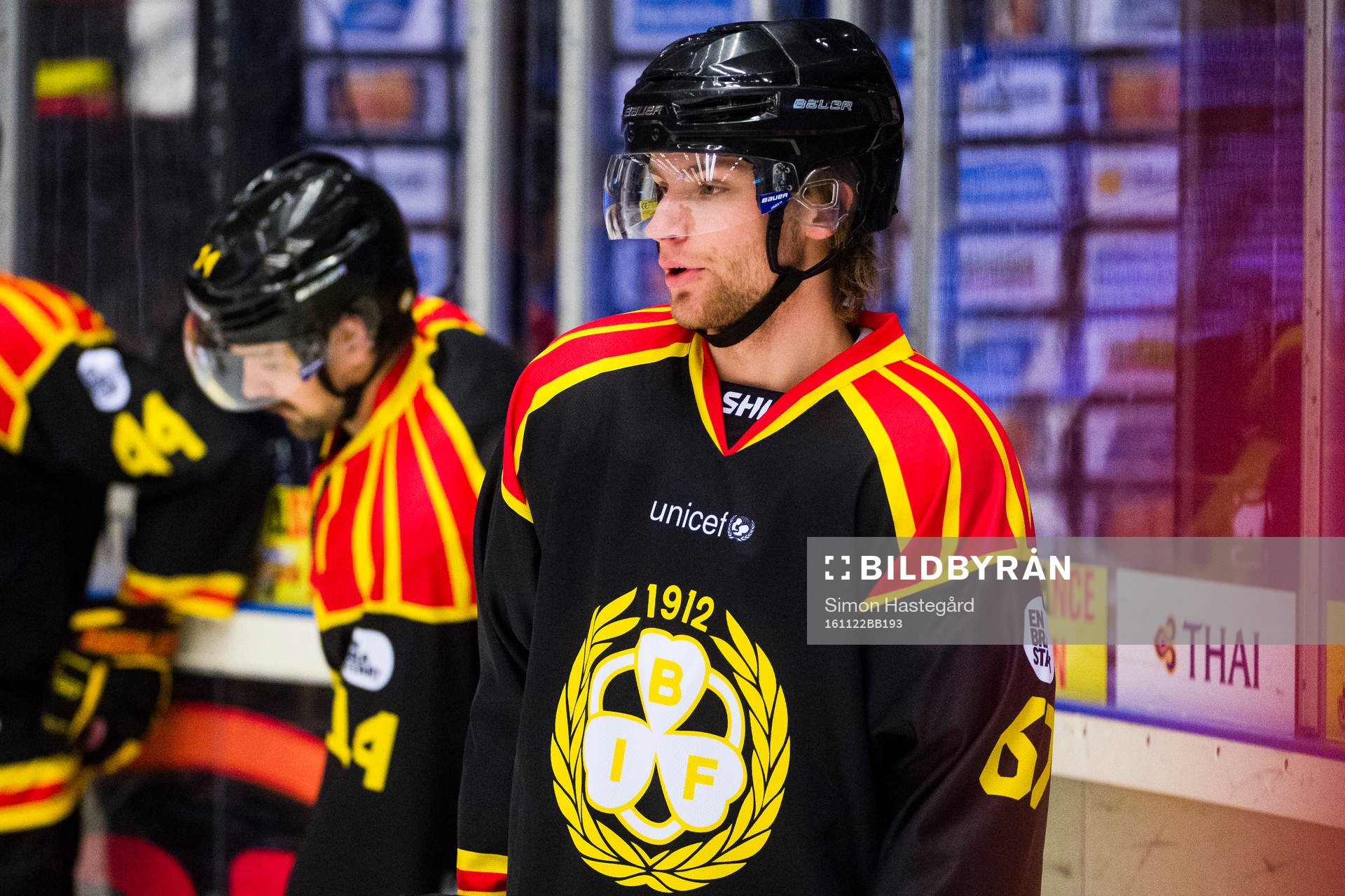 Brynäs Erik Broman före ishockeymatchen i SHL mellan