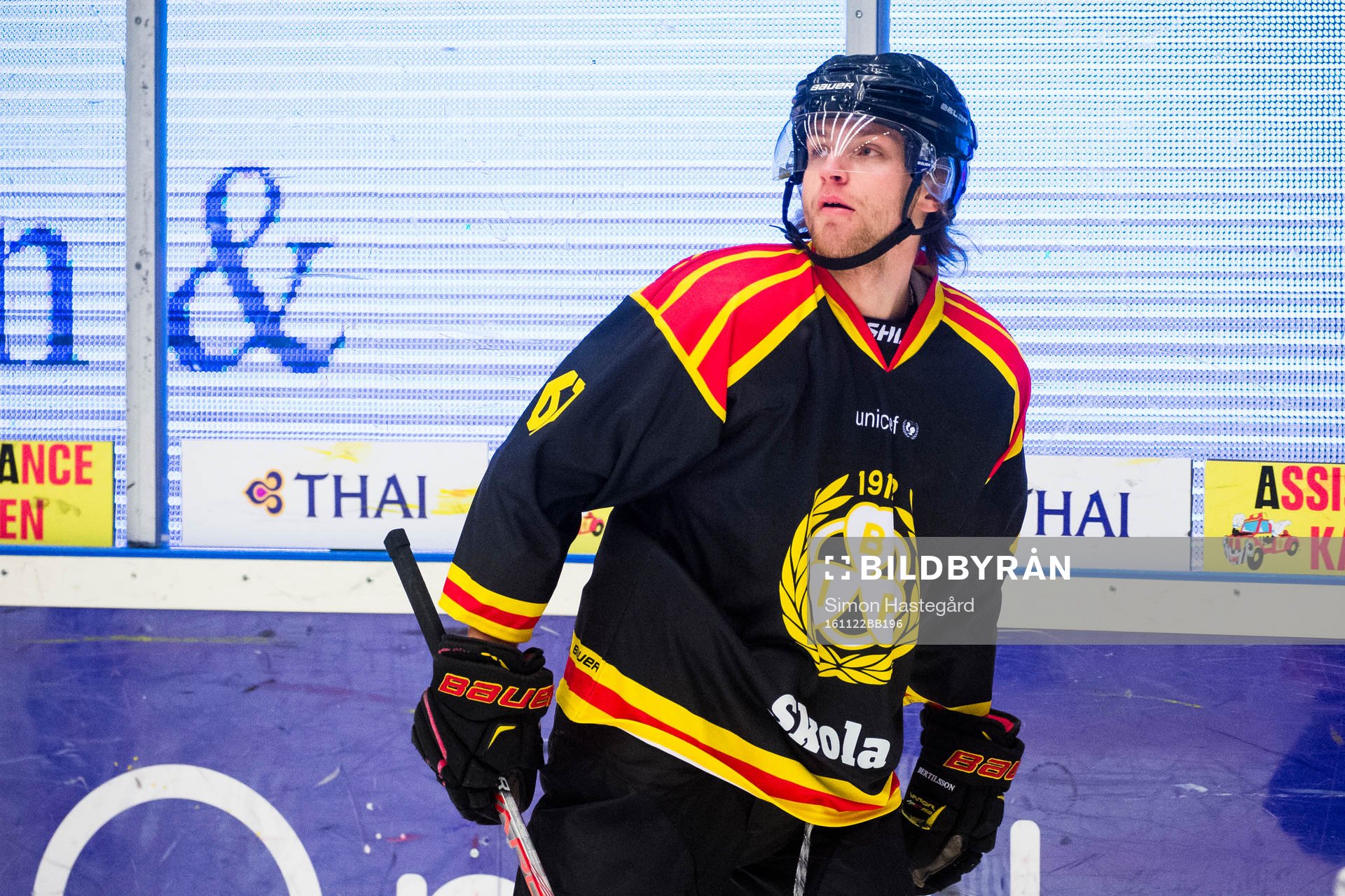 Brynäs Erik Broman före ishockeymatchen i SHL mellan