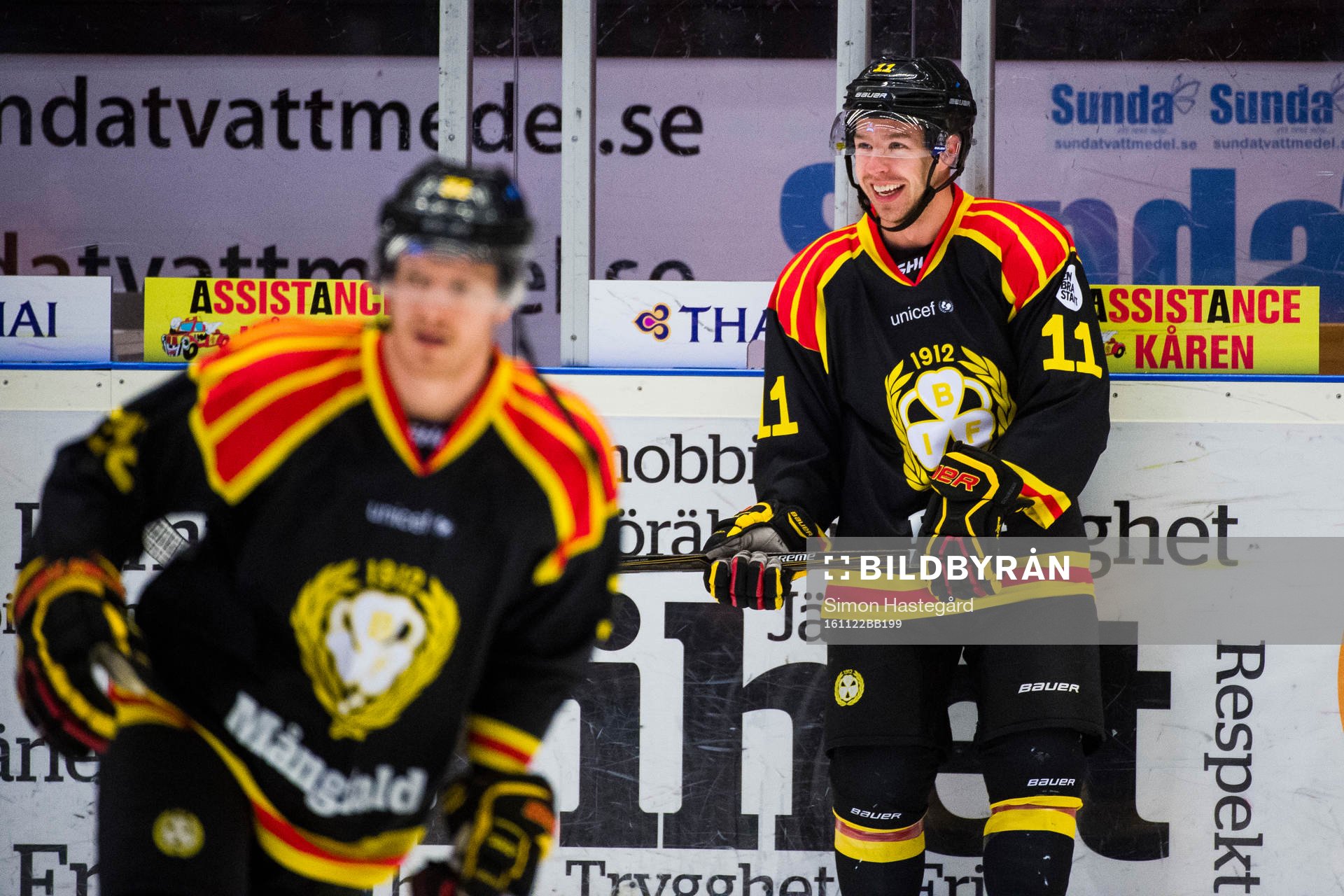 Brynäs Nick Johnson och Kevin Clark före ishockeymatchen