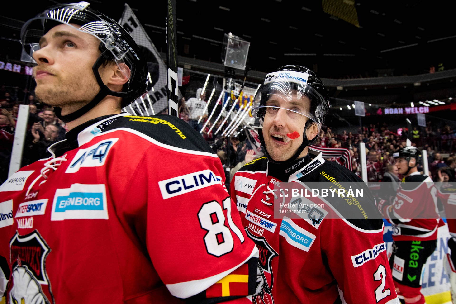 Malmö Redhawks Ilari Filppula och Erik Andersson jublar