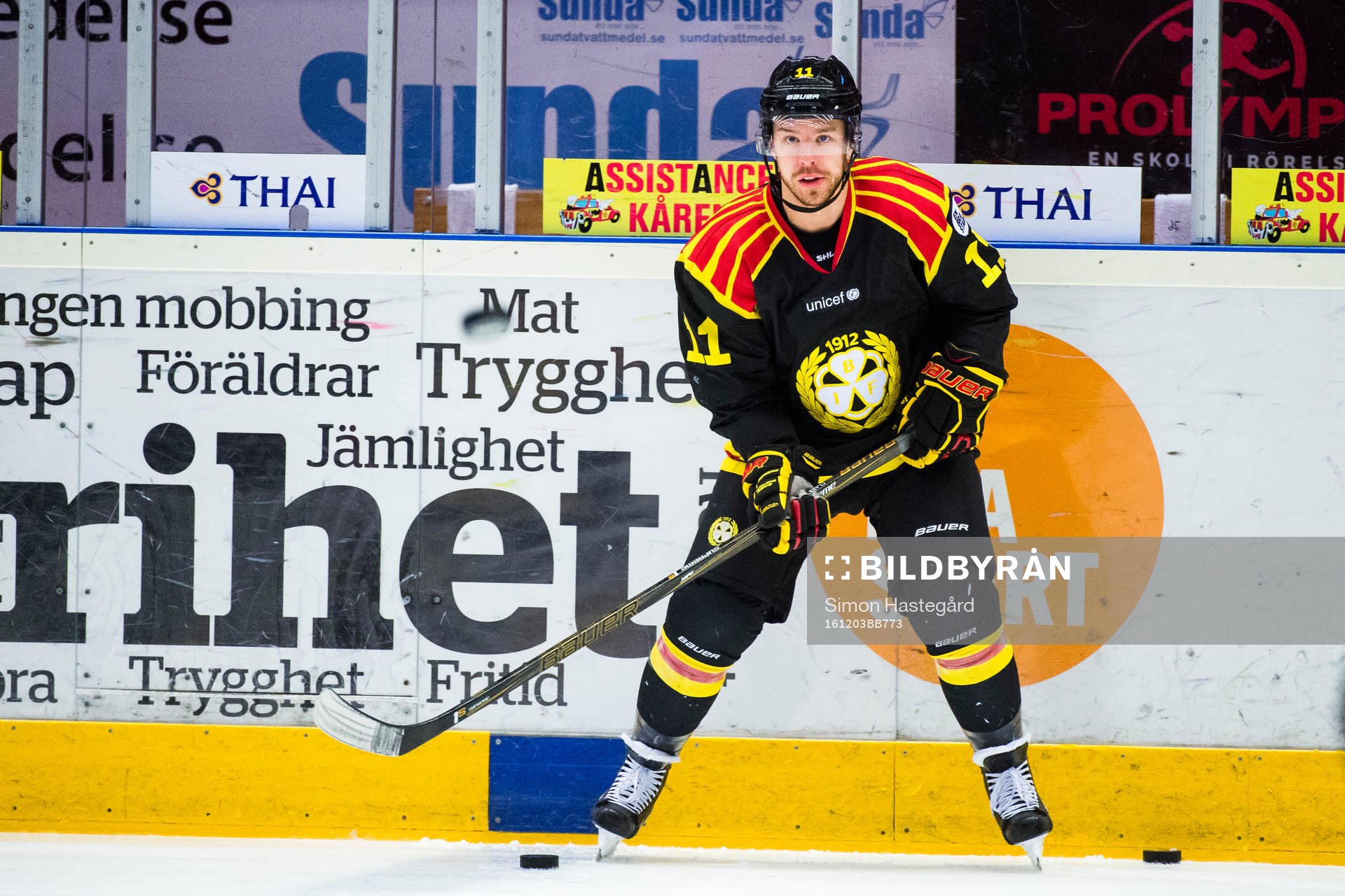 Brynäs Kevin Clark före ishockeymatchen i SHL mellan