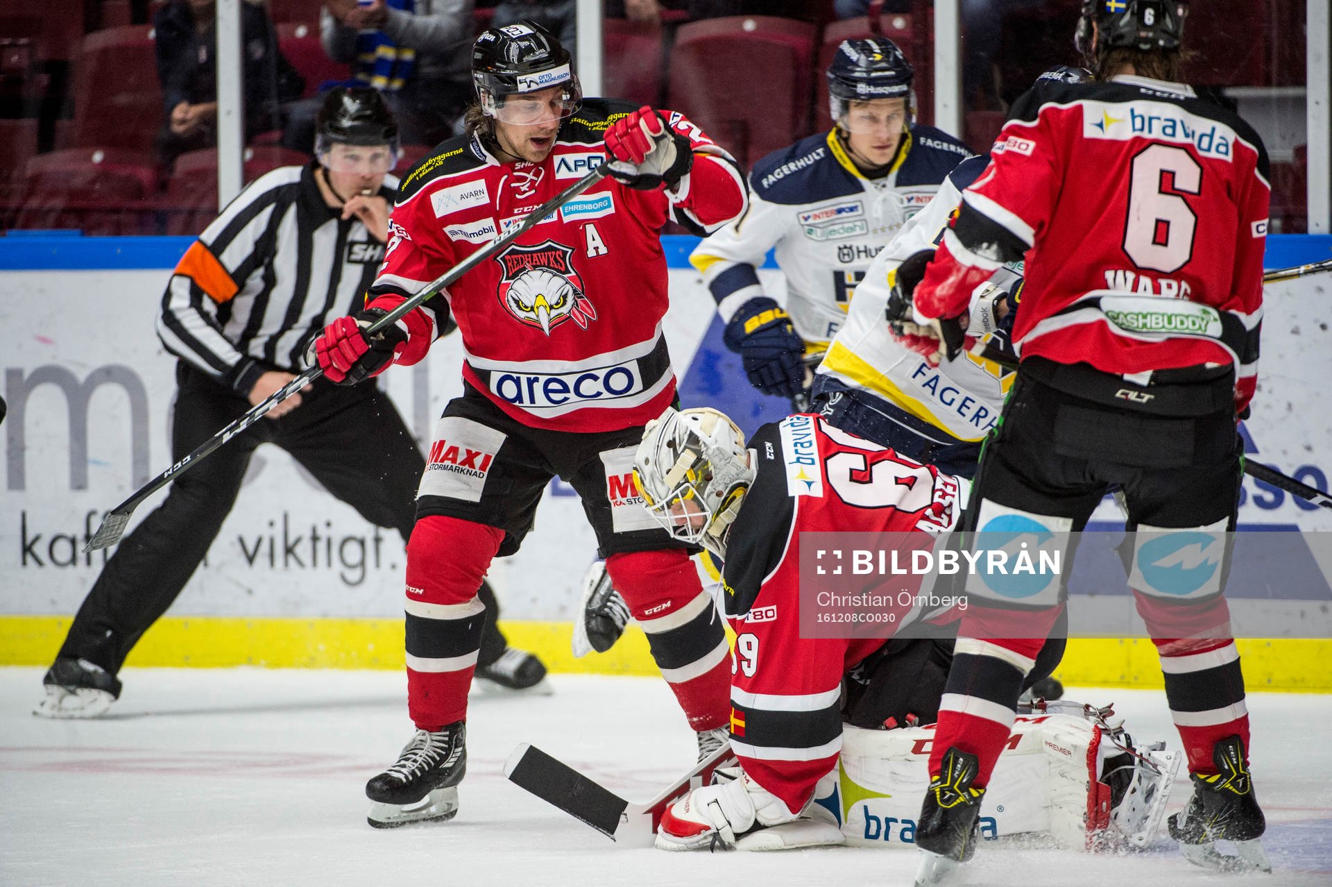 Malmö Redhawks Andreas Thuresson, målvakt Oscar Alsenfelt