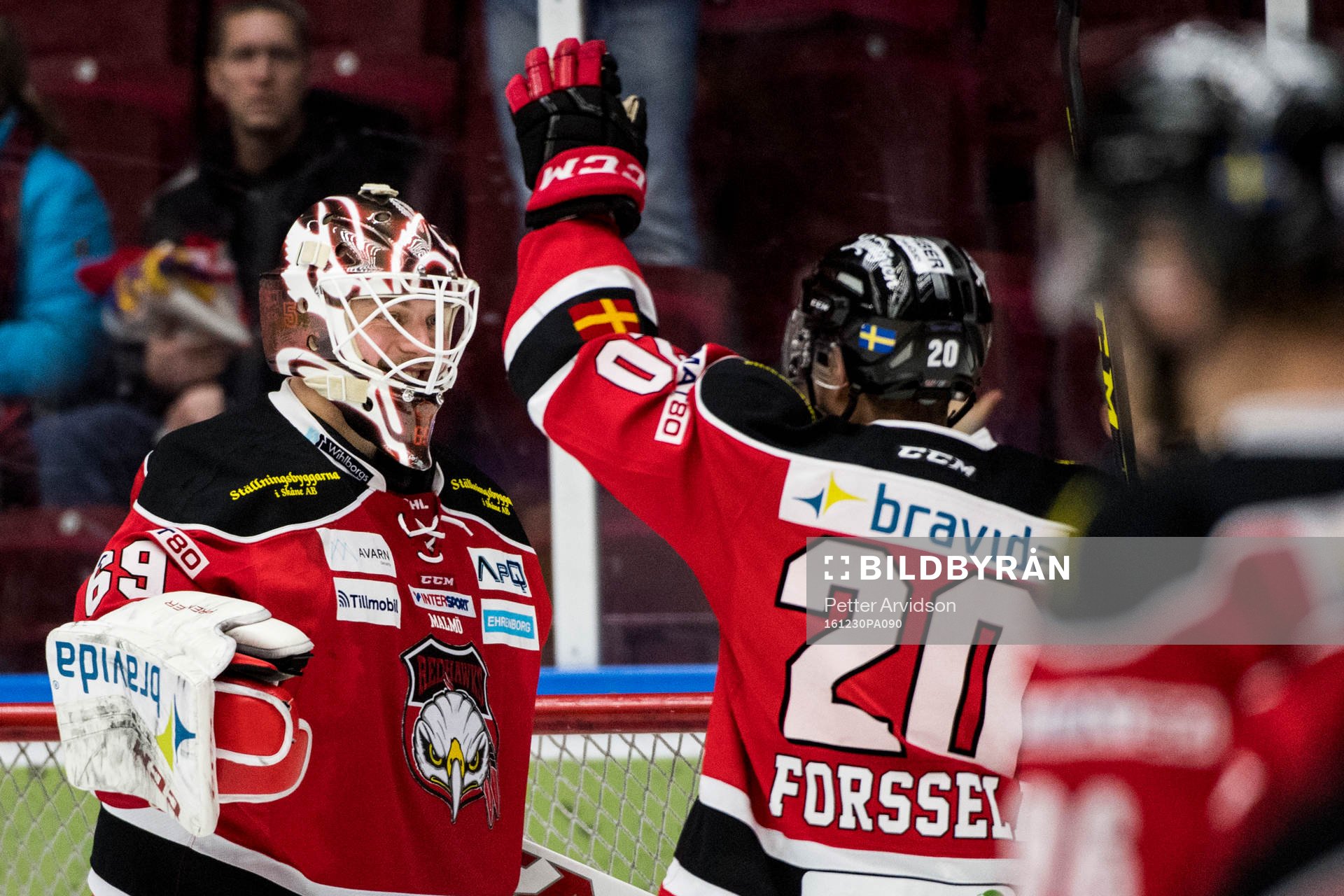 Malmö Redhawks målvakt Oscar Alsenfelt och Erik Forssell