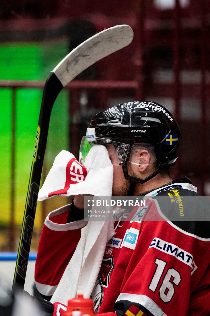 Malmö Redhawks Magnus Häggström deppar i båset