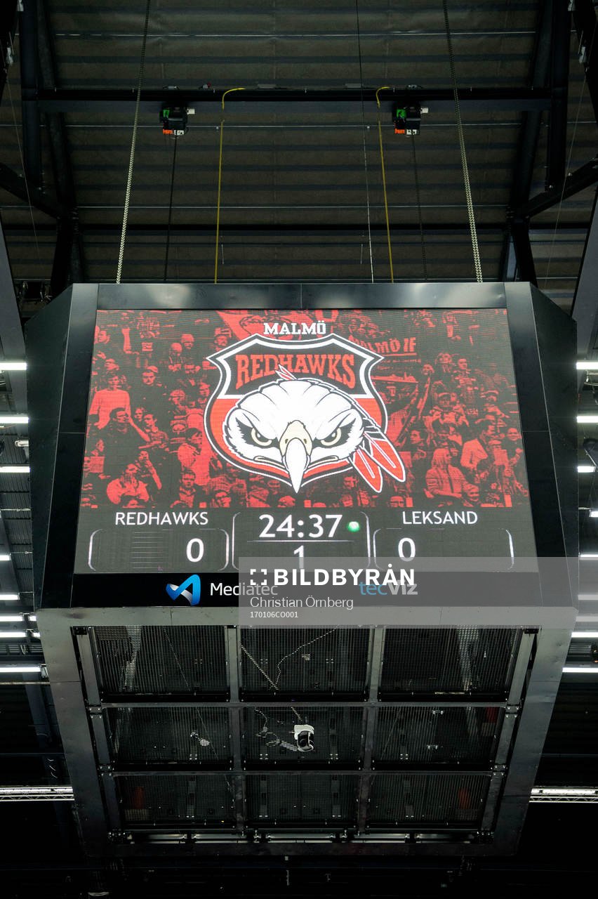 Jumbotronen i Malmö Arena innan ishockeymatchen i SHL