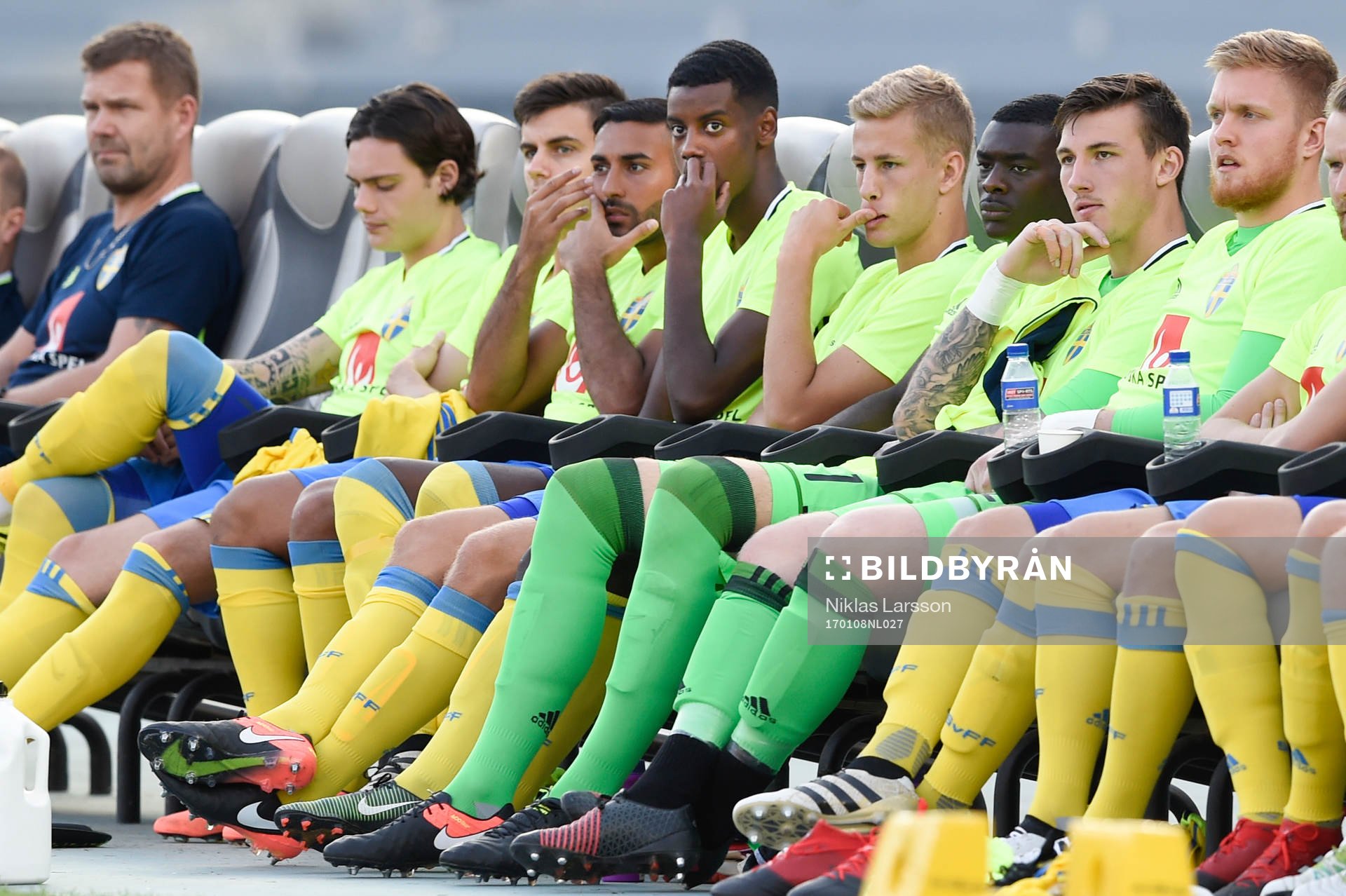 Sveriges avbytarbänk från vänster, David Moberg