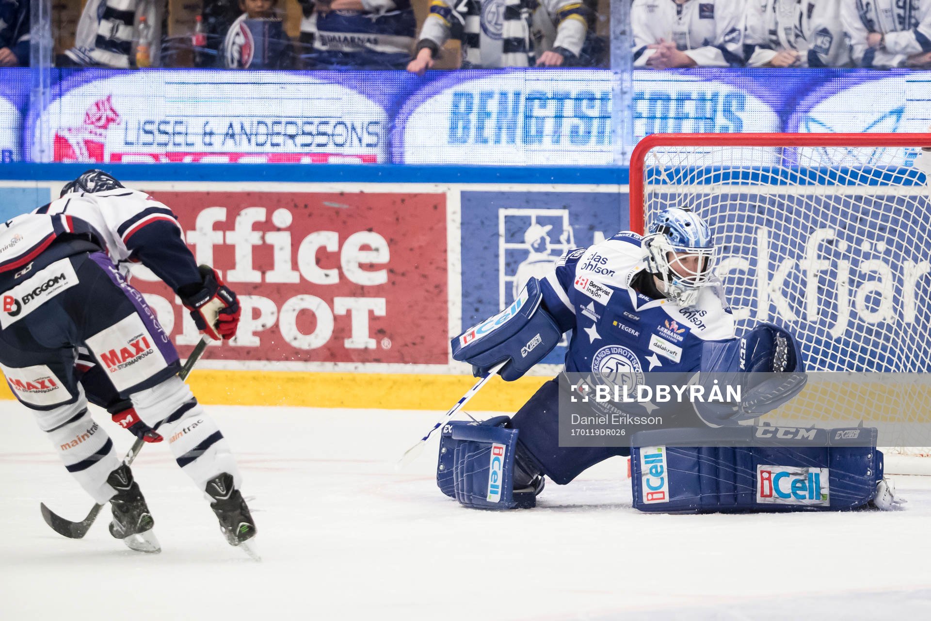 räddning av Leksands målvakt Henrik Haukeland chans från