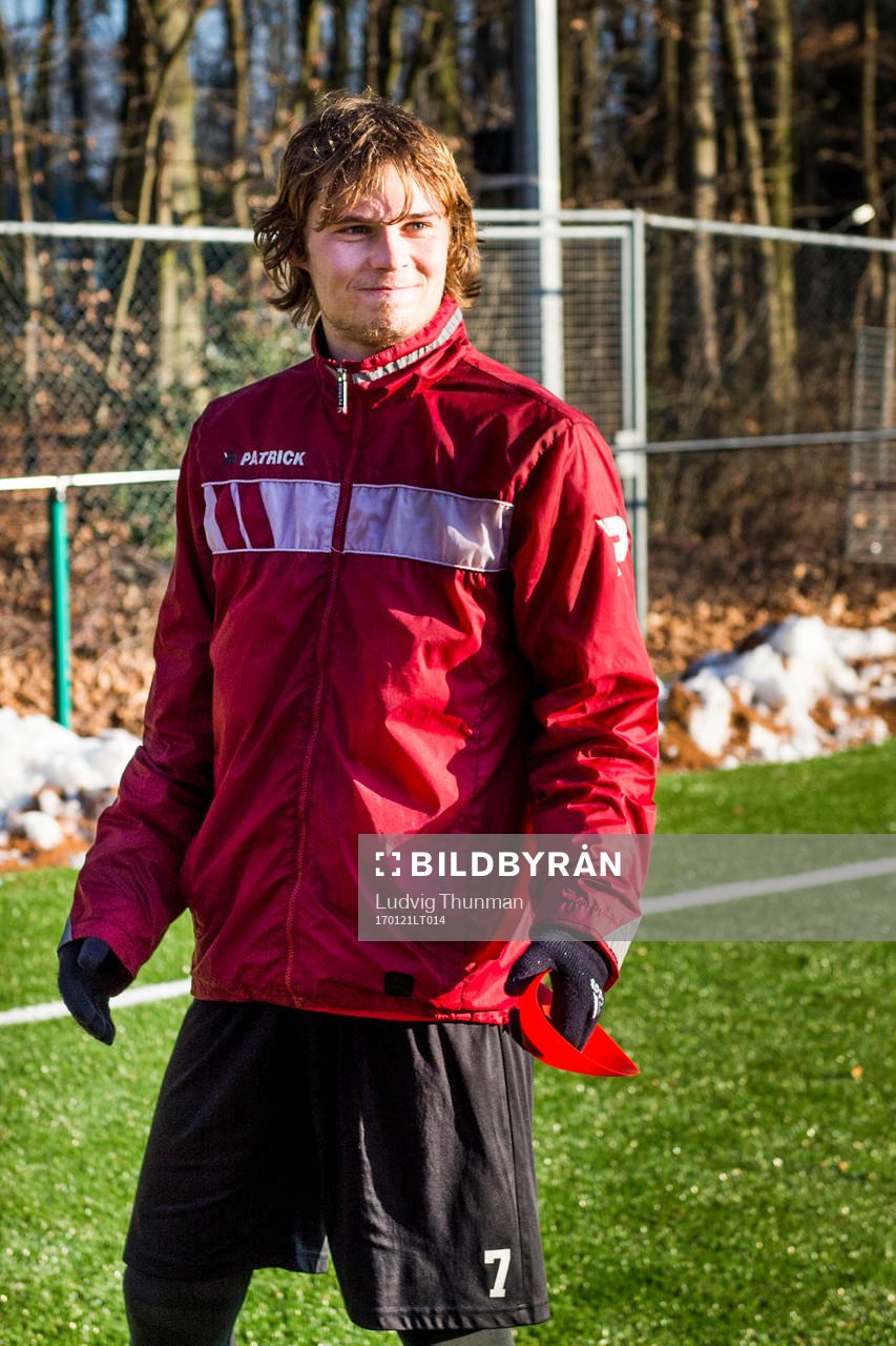 Nijmegens Sam Lundholm under en fotbollsträning den 21 januari 2017 i Nijmegen.