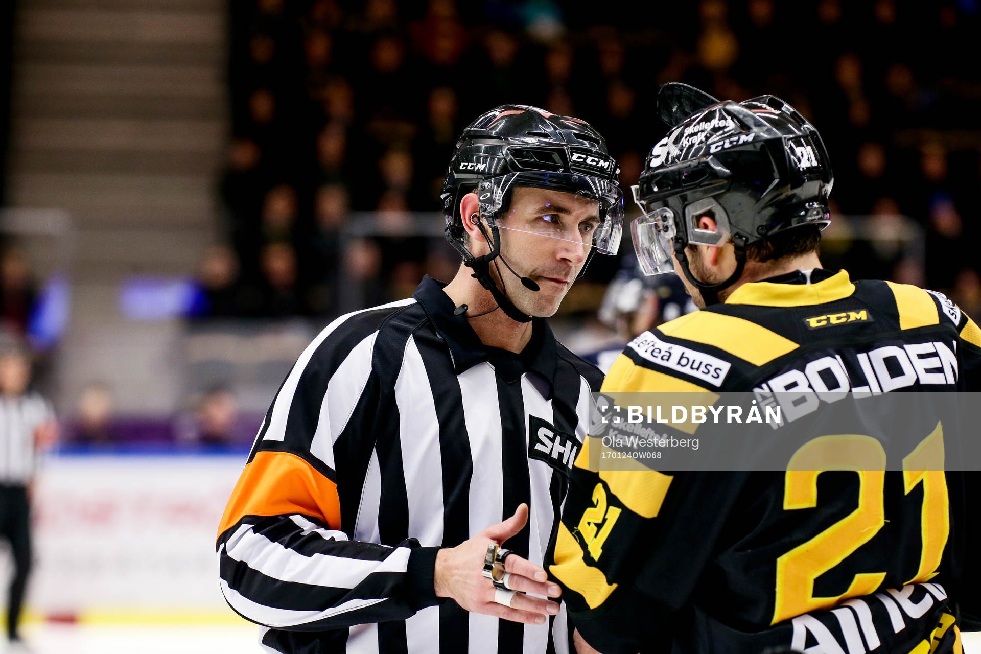 Skellefteås Jimmie Ericsson samtalar med domaren Linus