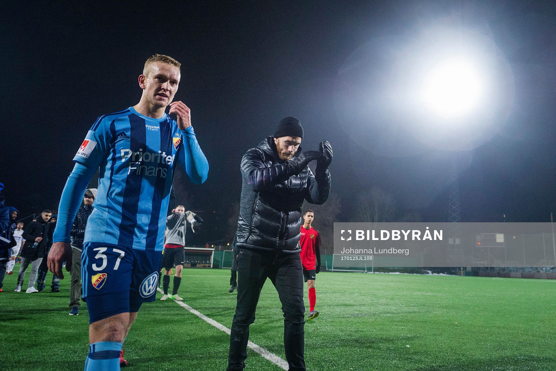 Djurgårdens Alexander Michel och Magnus Eriksson under en träningsmatch i fotboll mellan Vasalund och Djurgården den 25 Januari 2017 i Stockholm.