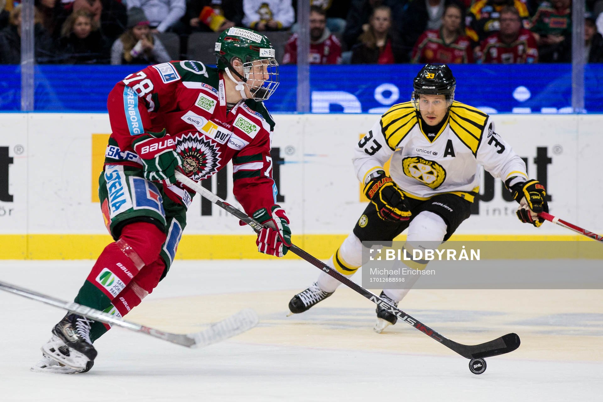 Frölundas Kristian Vesalainen och Brynäs Elias Fälth
