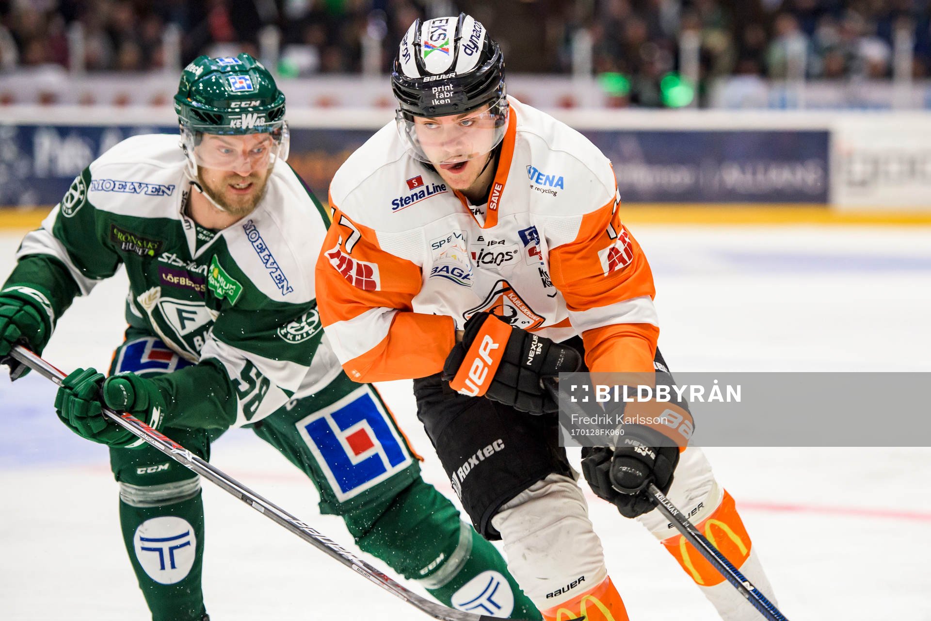 Färjestads Anton Gustafsson och Karlskronas Joel Kellman