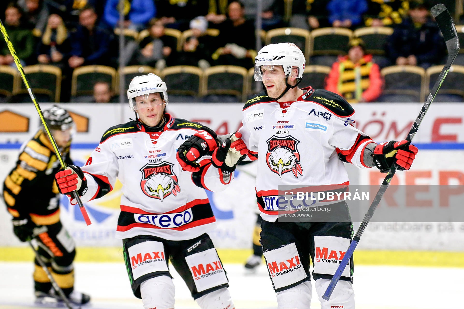 Malmö Redhawks Frederik Storm och Erik Forssell  jublar