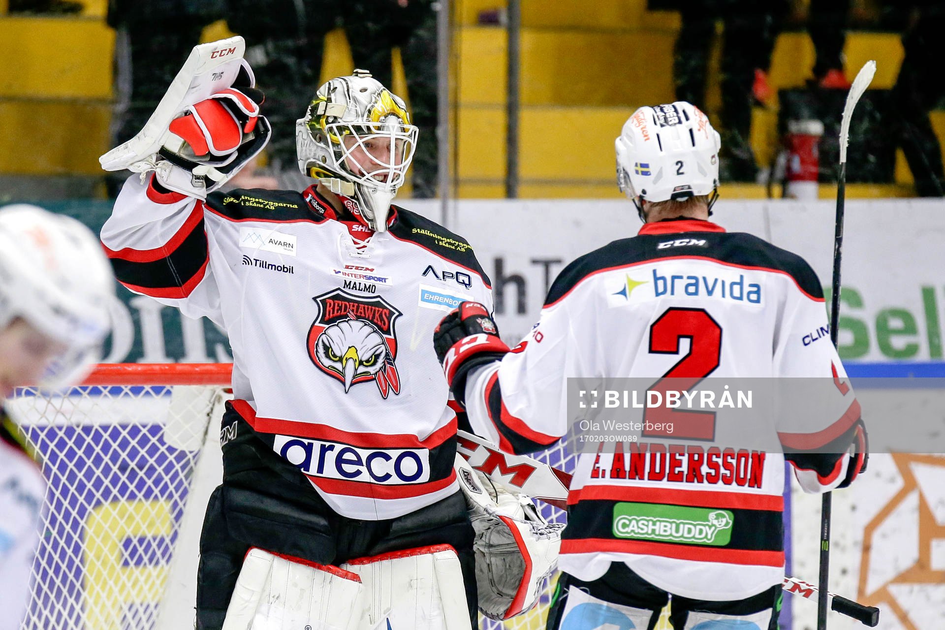 Malmö Redhawks målvakt Oscar Alsenfelt och Erik Andersson