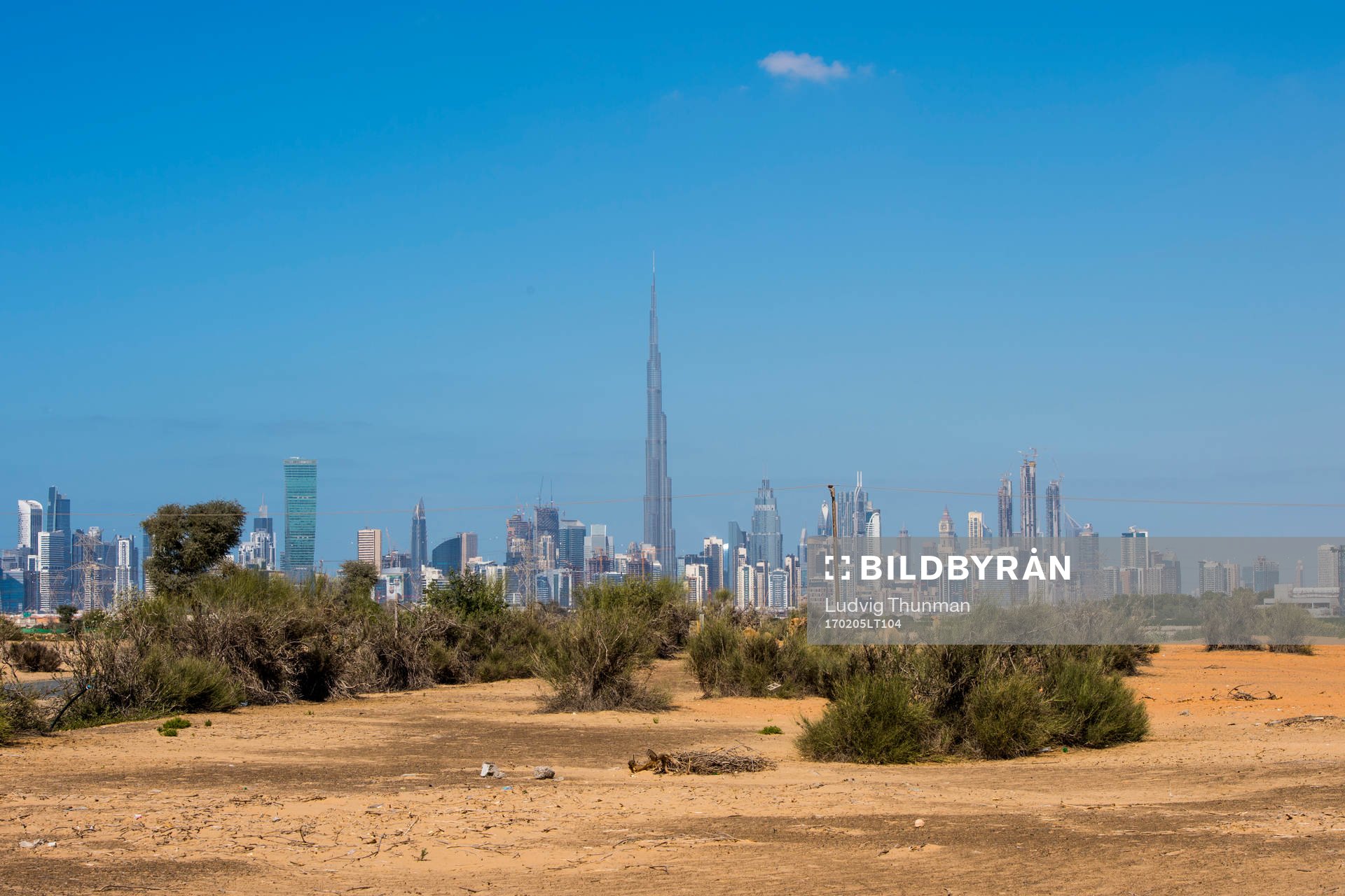 Översktsbild över Dubais centrum och skyline med Burj