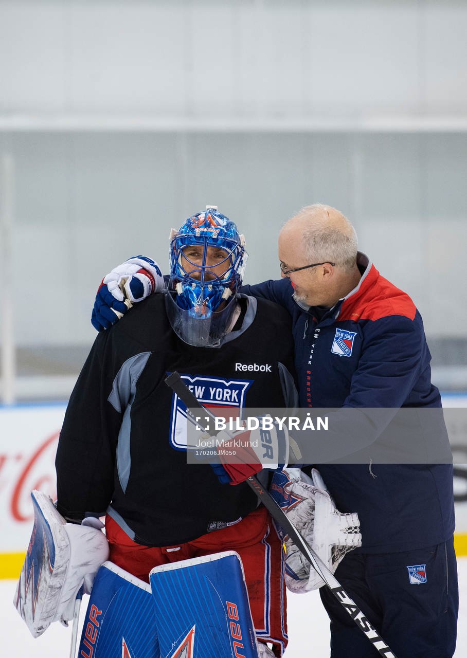 Henrik Lundqvist och målvaktstränaren Benoit Allaire