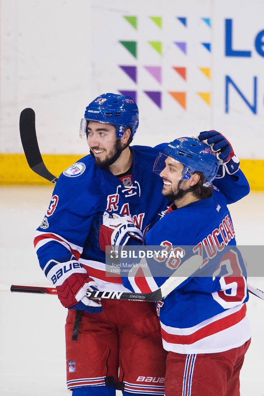 Rangers Mika Zibanejad och Mats Zuccarello jublar
